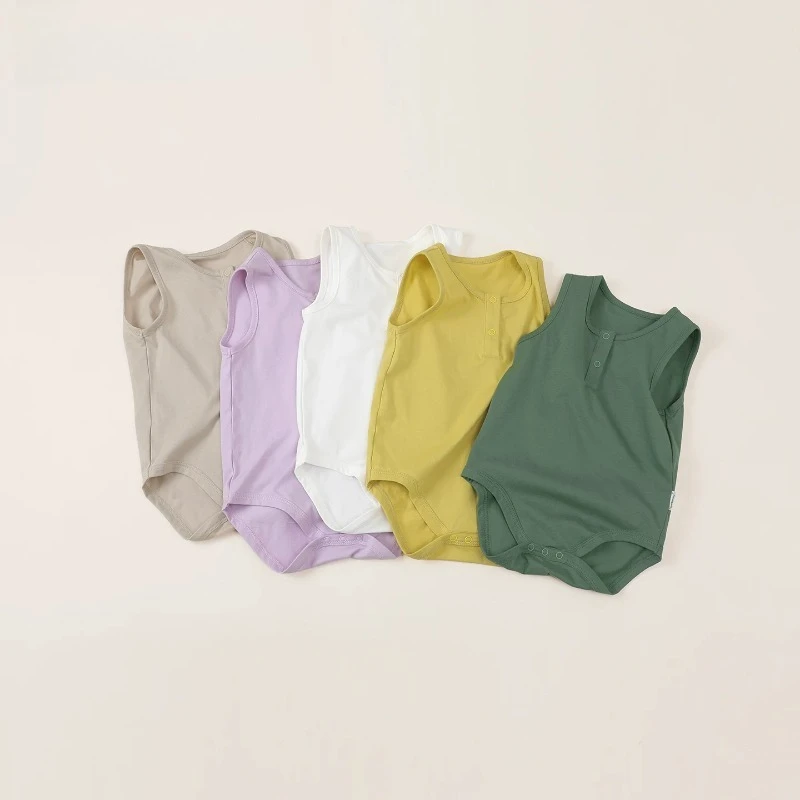 Summer Solid Newborn Cotton Linen Bodysuits Sleeveless Romper Jumpsuit Soft Skin-friendly Thin Comfy Infant Clothe Outfit Wear