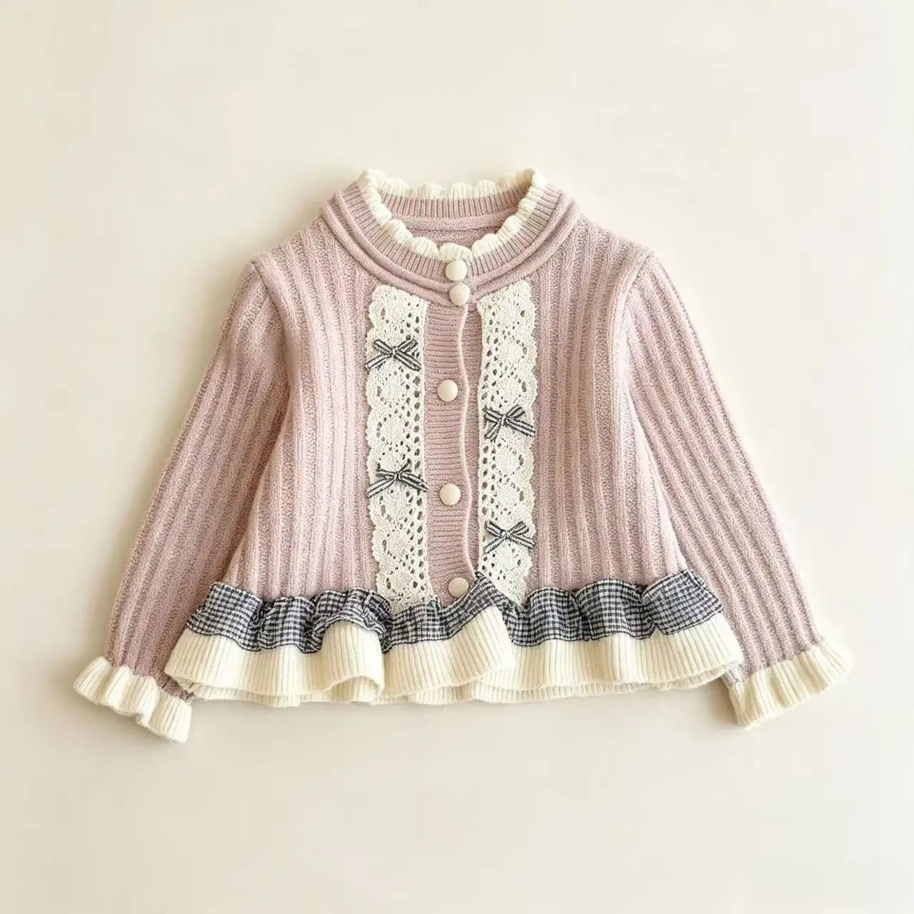 Girls Solid Color Bow Tweed Knit Cardigan Dress New Autumn Korean Style Kids Style Sweater for