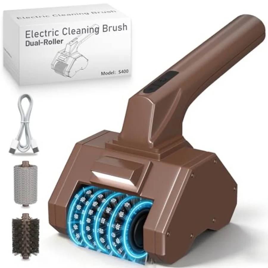 

Cordless grill cleaner for outdoor BBQ use, stainless steel roller, black with LED light, 350 RPM rechargeable electric brush i