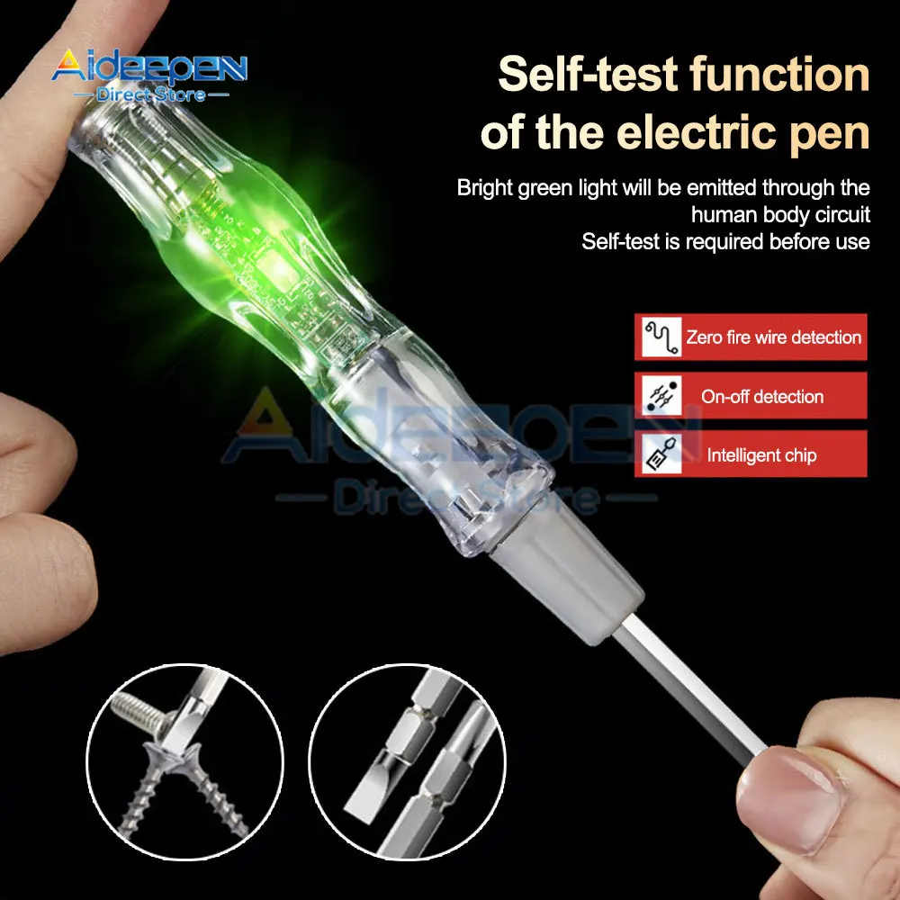 Voltage Tester Screwdriver Contact Voltage Tester Pen Light Circuit Tester Screwdriver 3.5mm Dual Head Slot AC24-250V