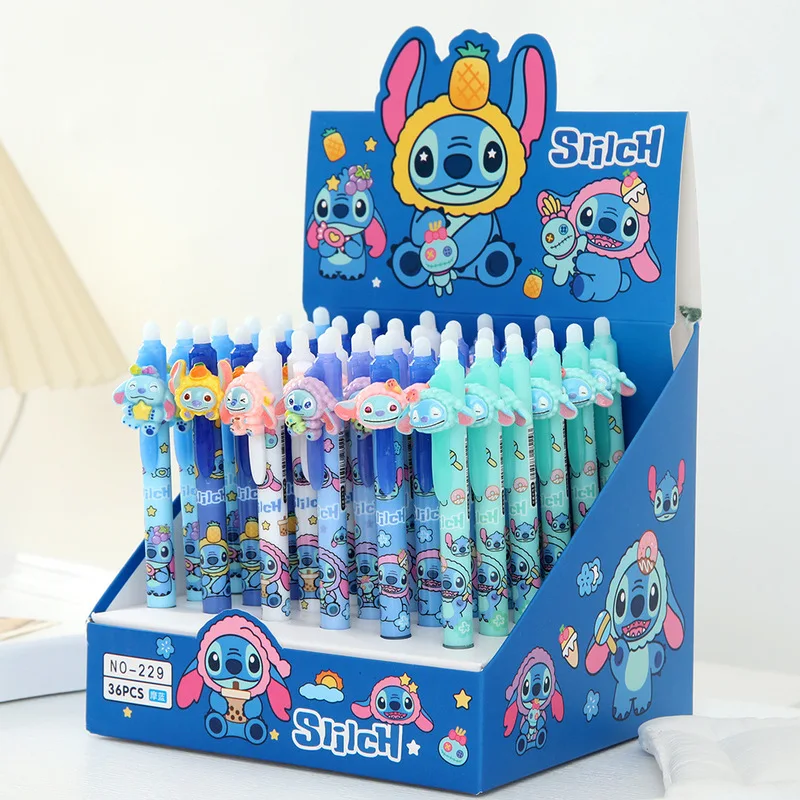

Disney 36Pcs Erasable Gel Pen Cartoon Set Stitch Creative Modeling 0.5Mm Blue Press Pen Students Learn Office Stationery Gifts