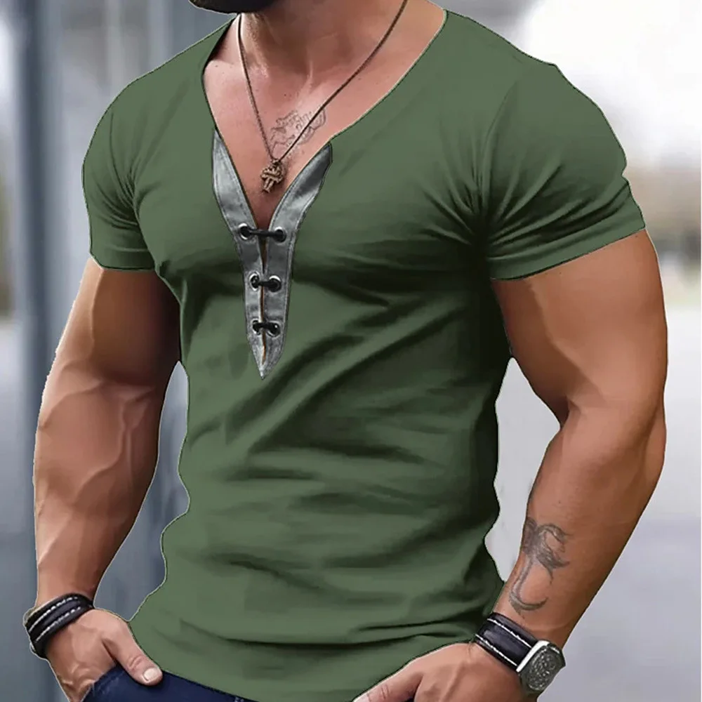 

Summer Men's V-Neck Short Sleeve T-Shirt Teen Slim-fit Men's Top