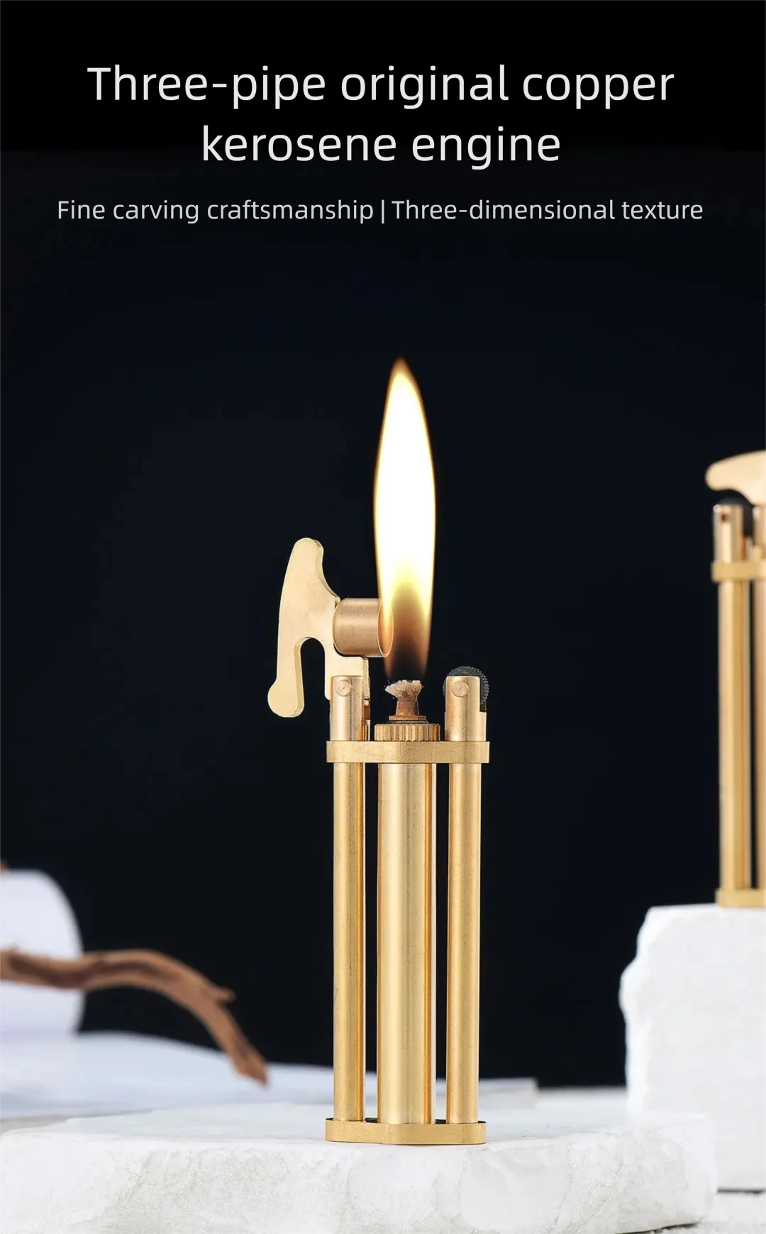 

Solid Brass Three-Tube Irregular Lighter - Retro Metal Flint Open Flame Type metal rocker arm lighter flame jet lighters