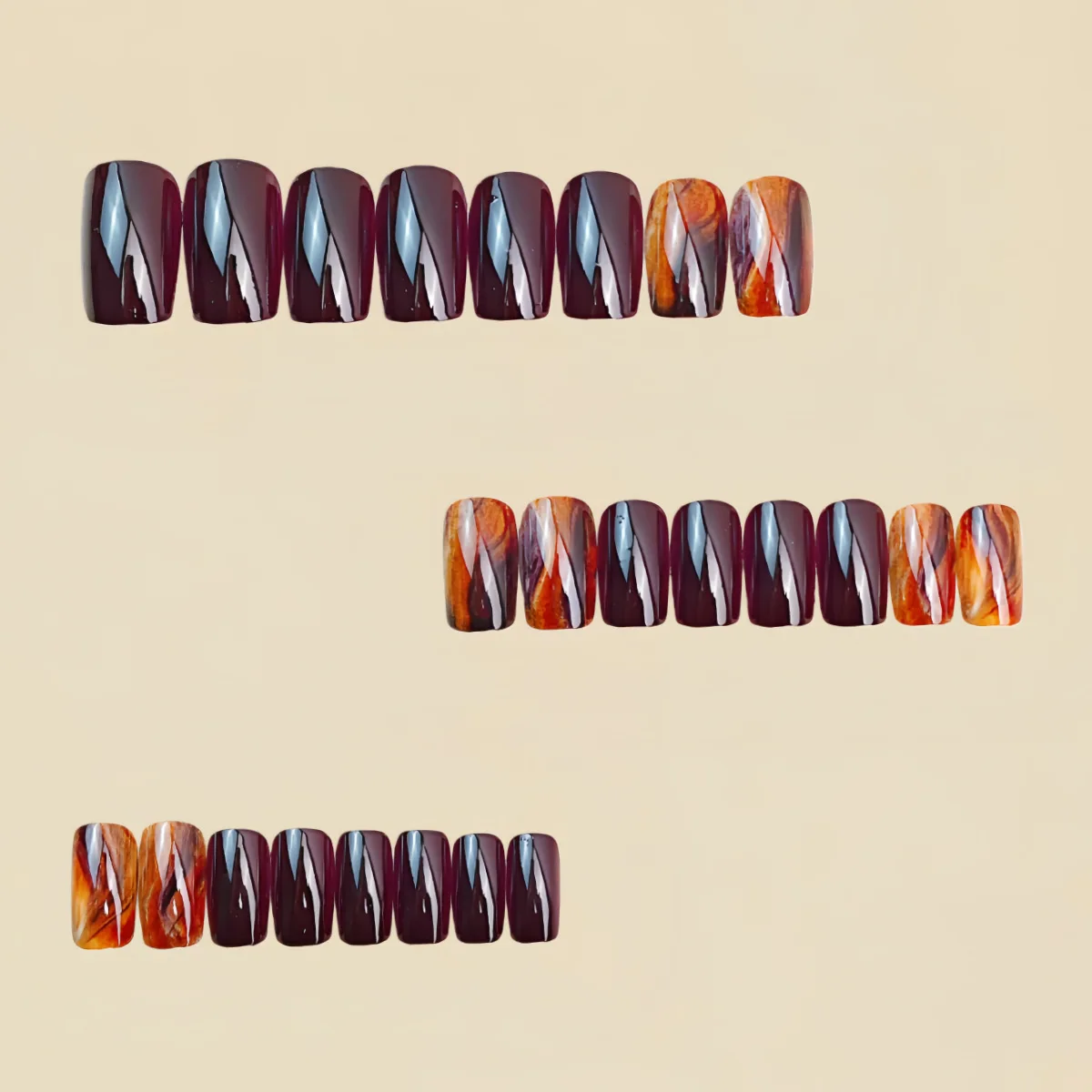 Short Medium fake nails for women Gradient brown coffee colors for Autumn Winter square nail tips full cover press on false nail