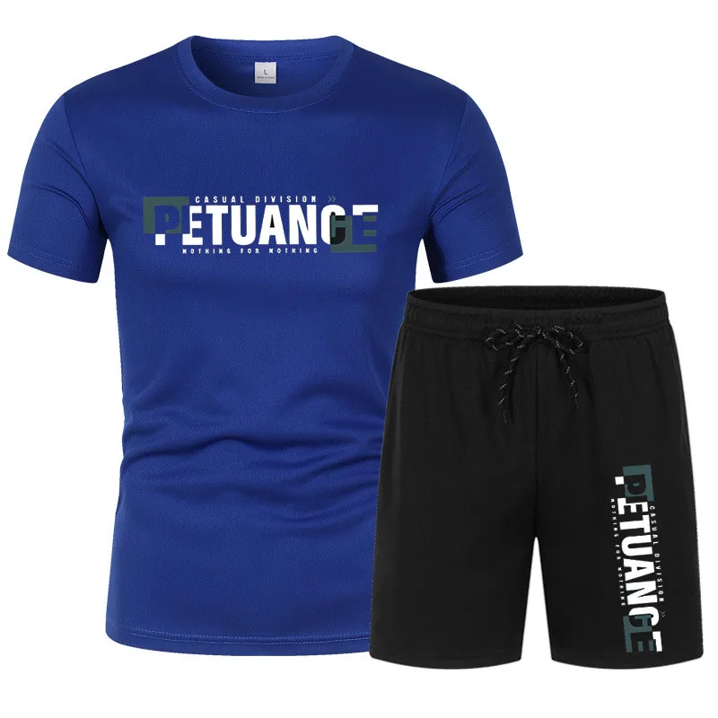 Man's  Leisure Sports Set Summer Trendy Running Round Neck Short Sleeve Shorts Breathable and Comfortable Mesh Printed Set