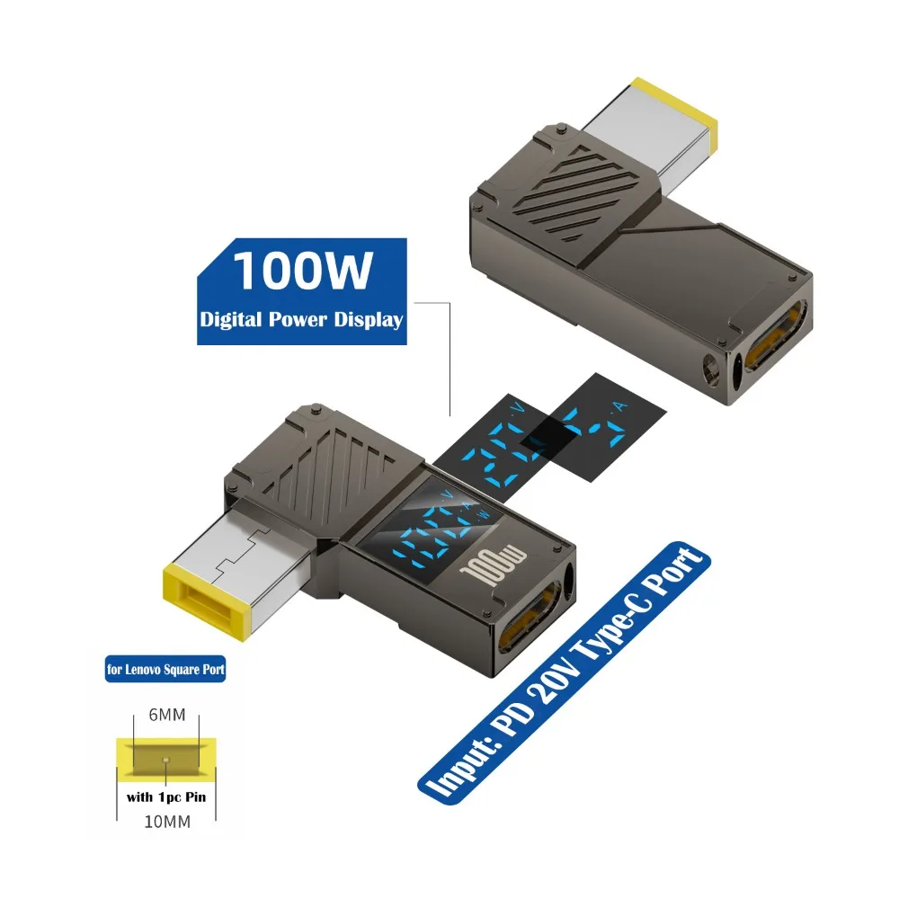 Digital Display USB-C to DC Converter PD 100W Intelligent Laptop Power Connector Universal Fast Charging for Lenovo/HP/Dell