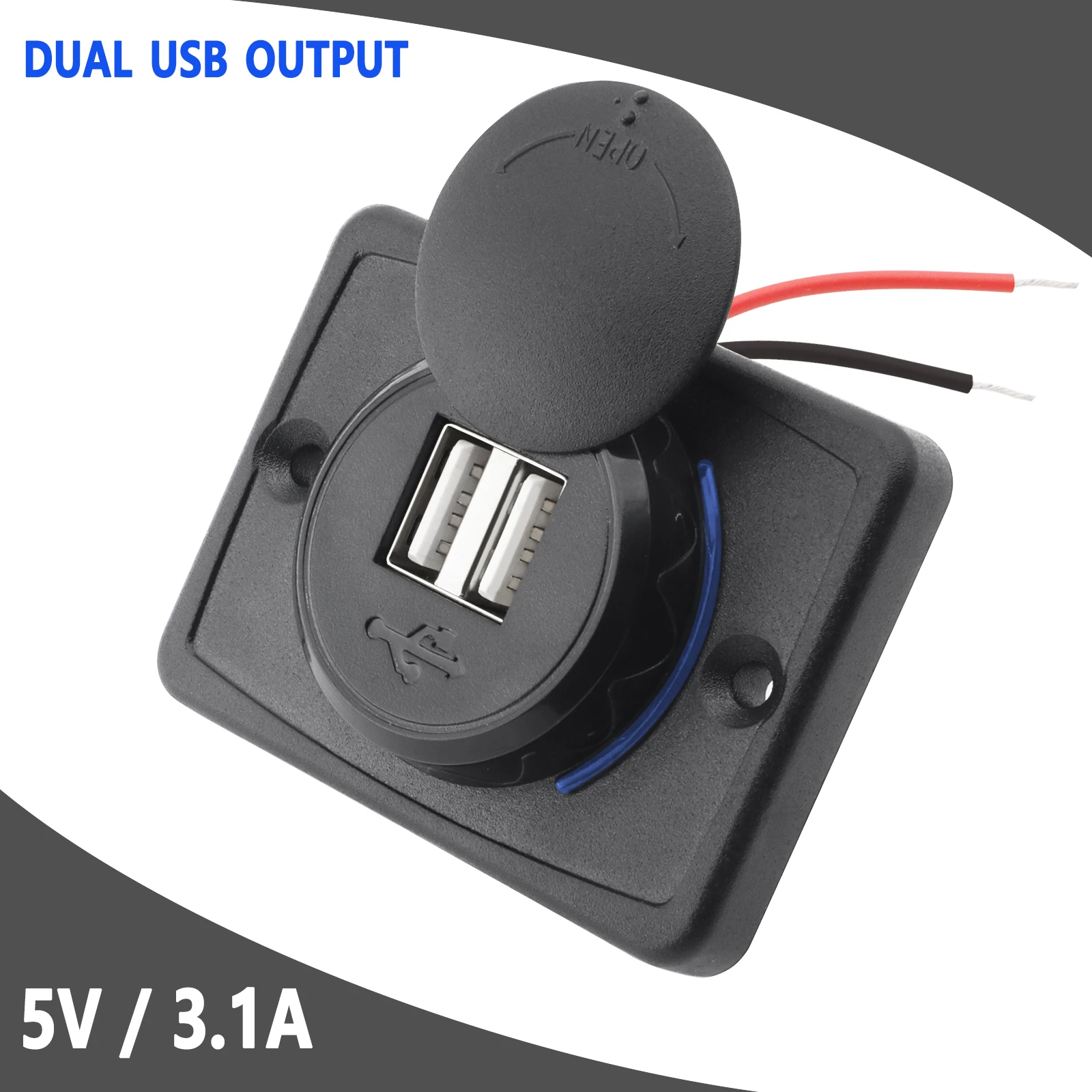 

12 24V Car Bus Boats Vehicle LED Indicator Dual USB Ports Charger Socket DC 5V 3.1A Universal Waterproof Charger Power Adapter