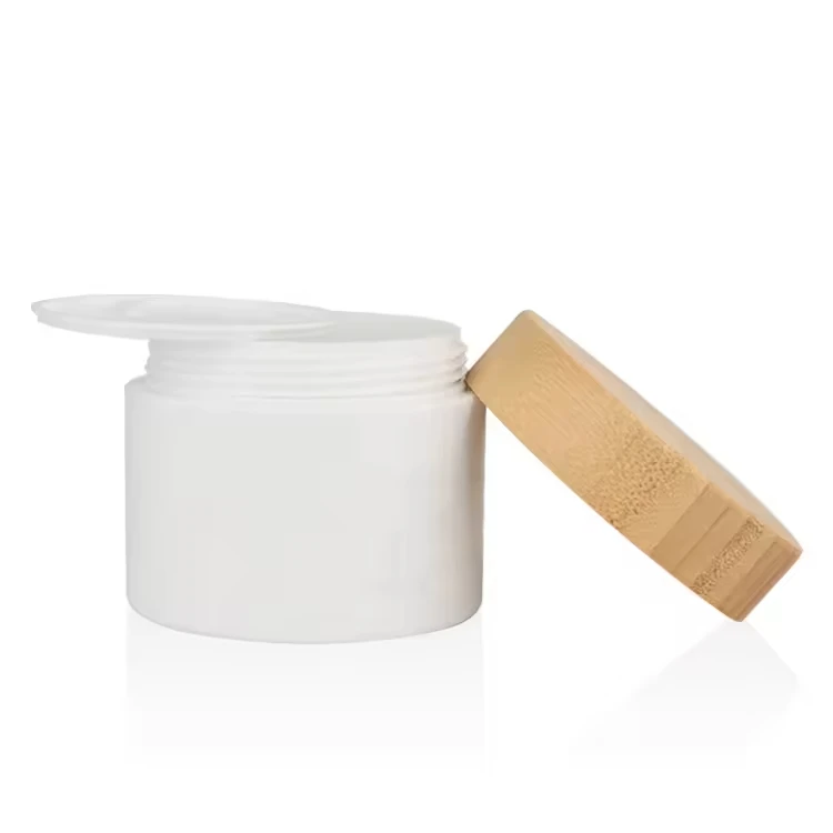 white plastic jars for cosmetics White PP Plastic Jar with Bamboo Lid  Environmental Protection Glass Jar，face cream jars