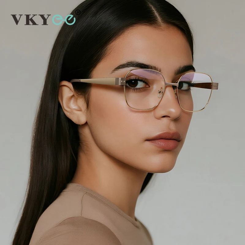 VICKY Fashion New Polygonal Square Frame Metal Anti-blue Light Reading Glasses Women Myopia Customized Prescription PFD3172