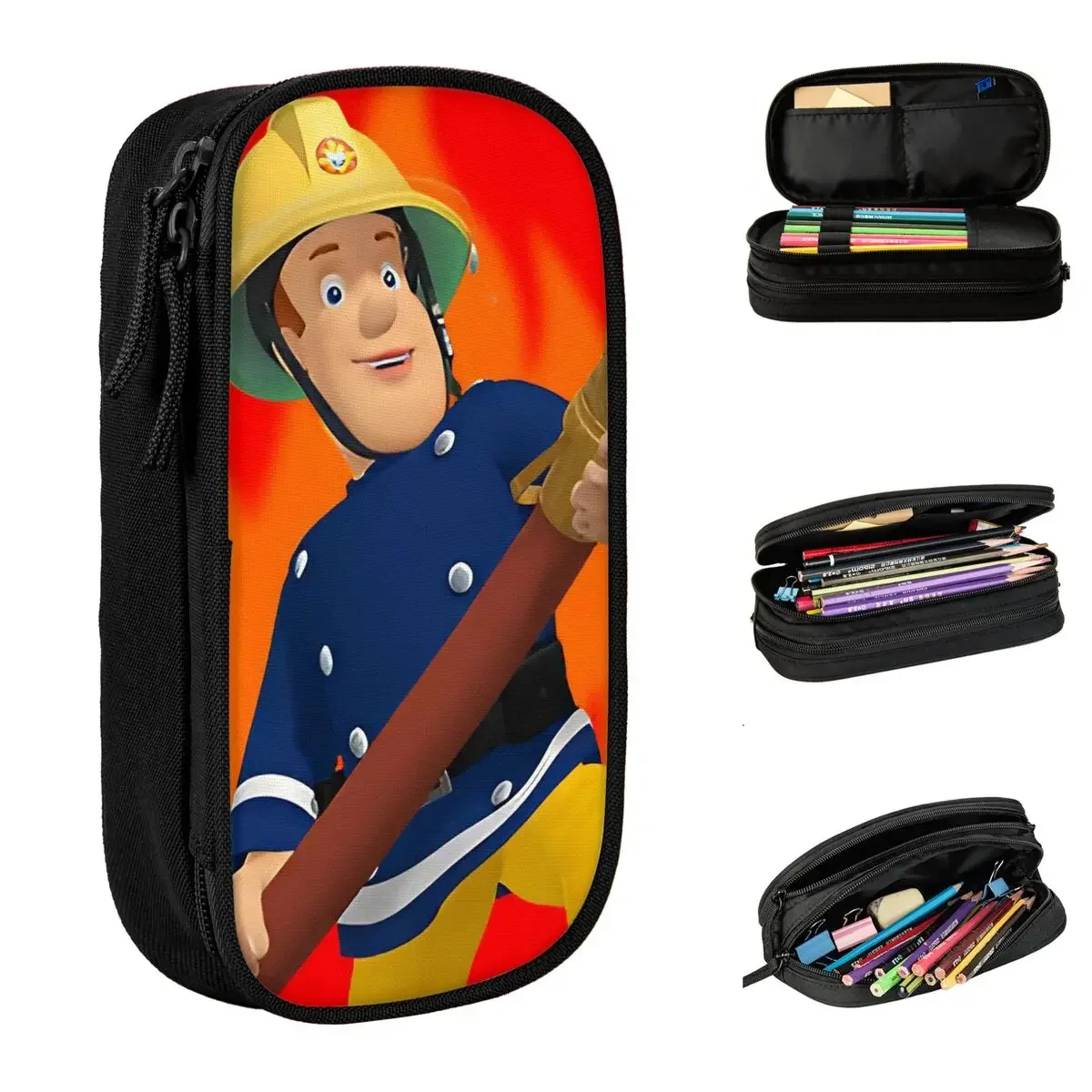 Fireman Sam Pencil Case Firefighters Cartoon Pencilcases Pen Holder Kids Big Capacity Bags Students School Zipper Stationery