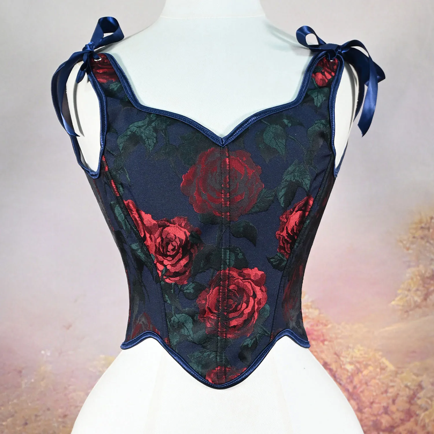 Woman's Vintage Printed Bouquet Body Clothing Back Tie Court Style Sexy Close Waist Slim Corset