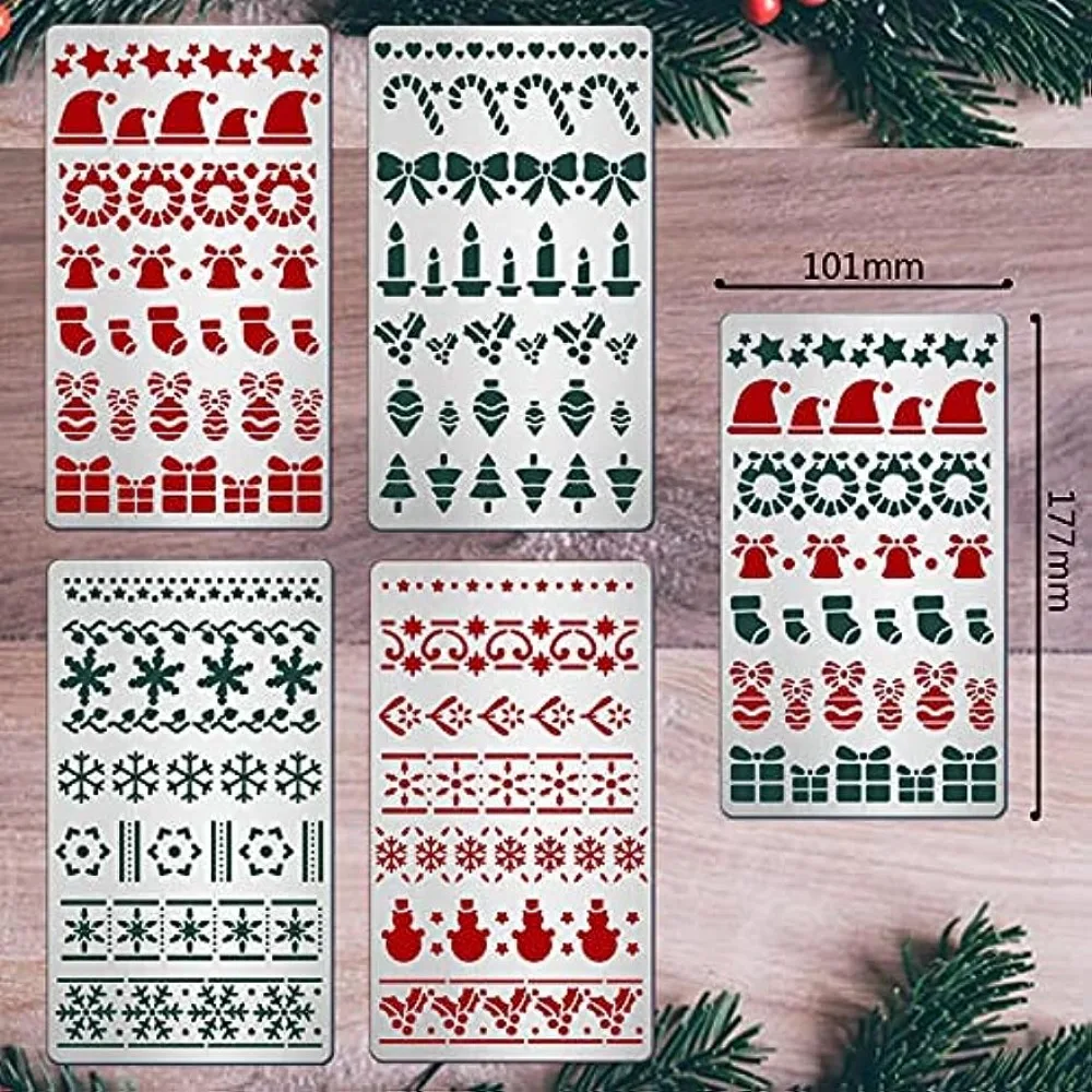 4 Sets Christmas Theme Metal Stencil Hat Snow Metal Embossing Stencil Template for Making Photo Decorative Paper Scrapbooking