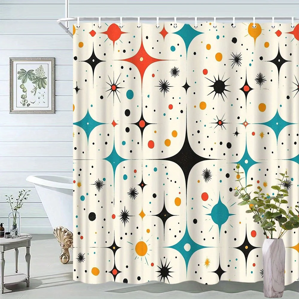 

1 шт. креативная шторка для душа с абстрактным геометрическим узором, тканевая занавеска для ванной, перегородка для ванны, идеально подходит для декора ванной комнаты