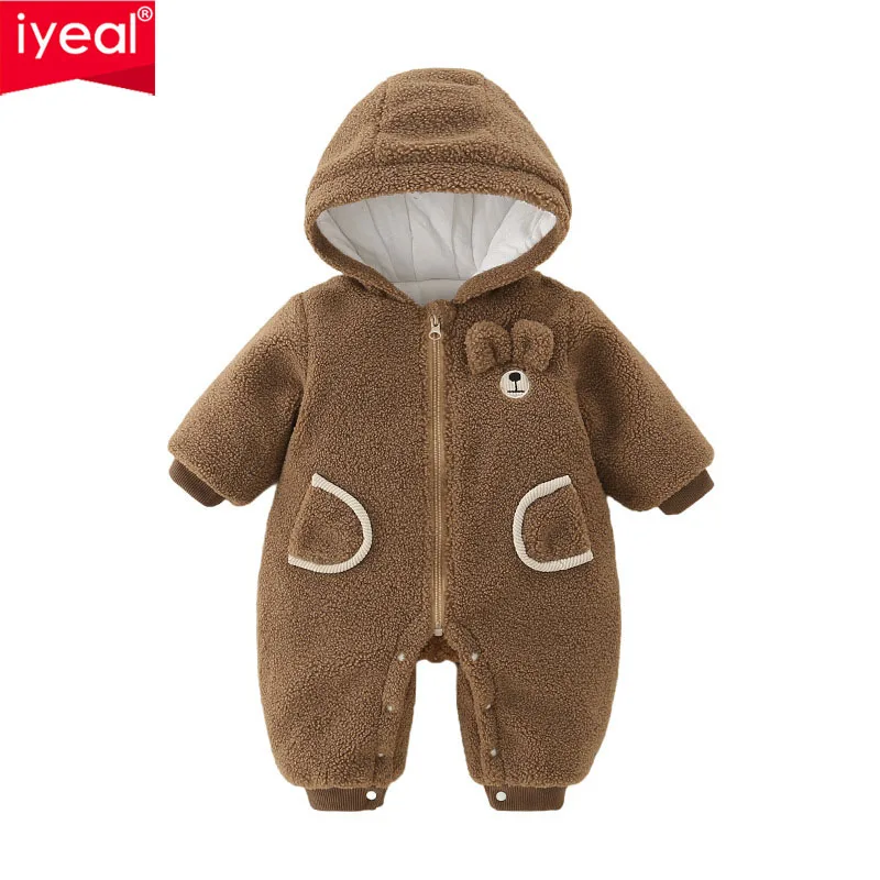 

IYEAL, новый зимний милый детский комбинезон, теплый флисовый мультяшный милый хлопковый толстый осенне-зимний уличный комбинезон с капюшоном