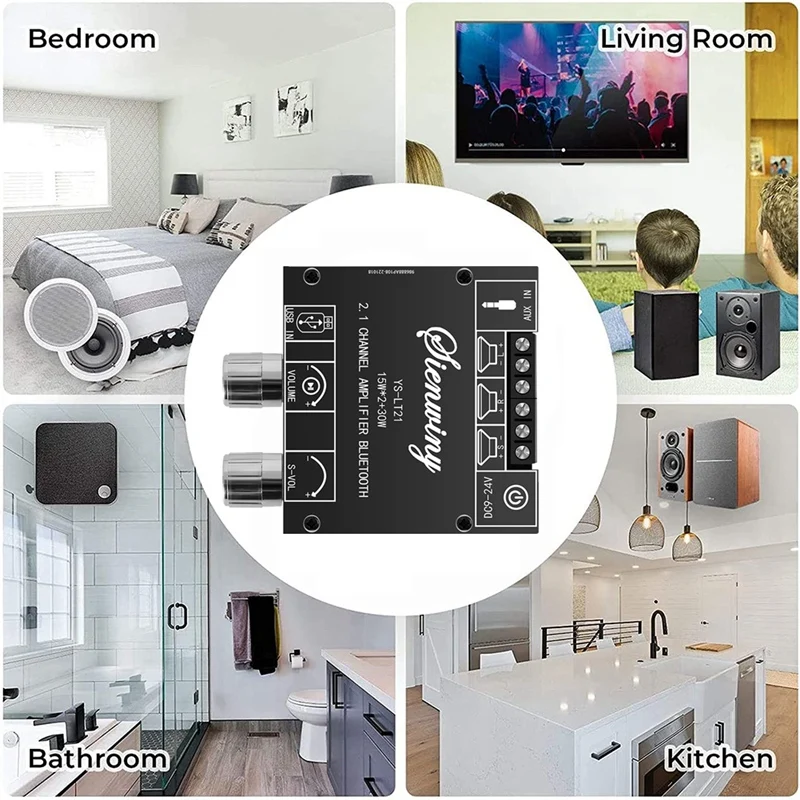 New YS-LT21 2.1 Channel Bluetooth Amplifier Board 15W+15W+30W With Subwoofer Knob Adjusting Encoder Audio Module DC9-24V