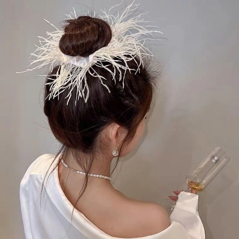 Girls Feather Hair Tie Ostrich Feather Hair Scrunchies Headdress Headwear Gift 1920s Furry Hair Accessories for Women