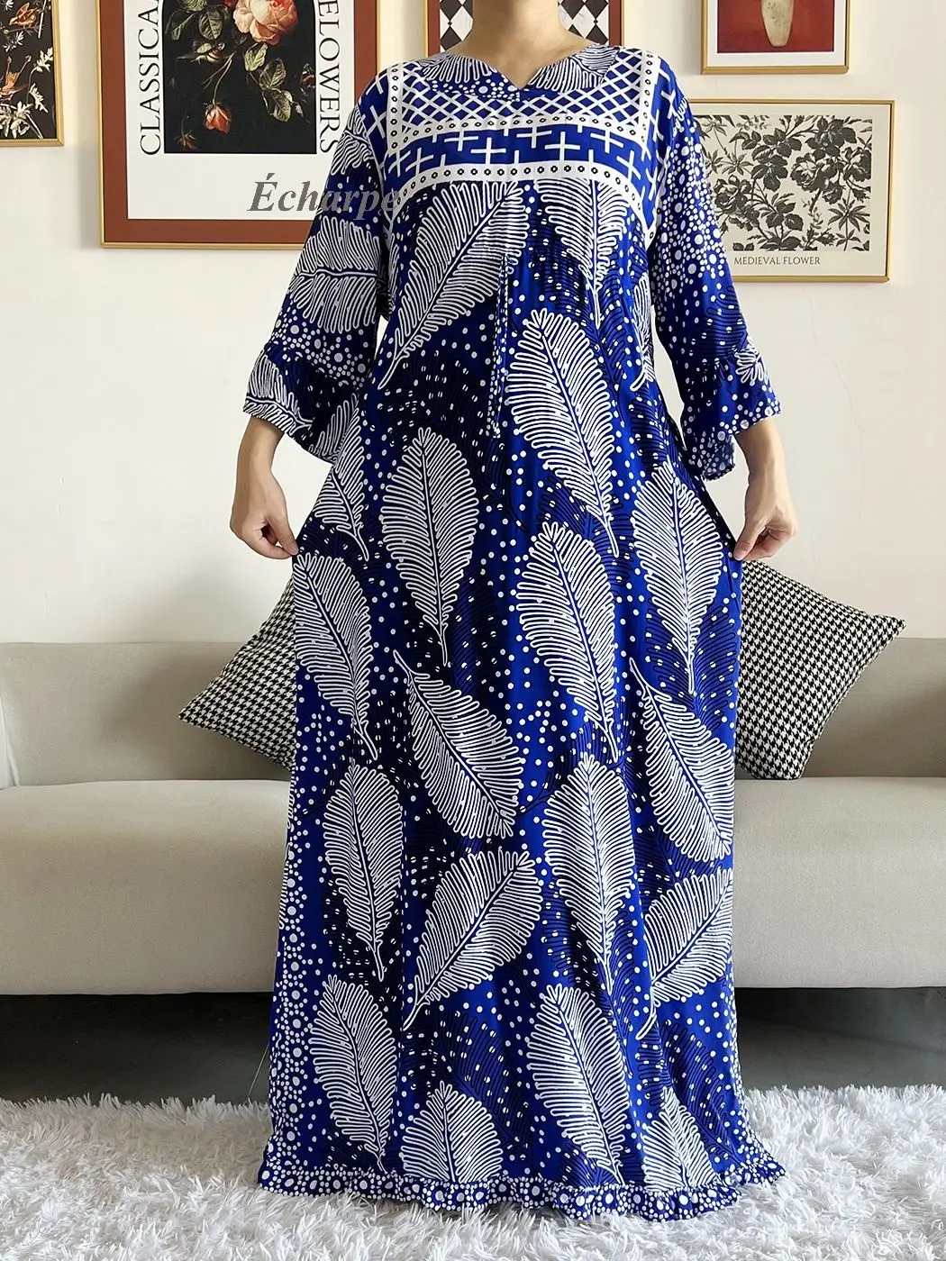 New Style African Dashiki Print Long Sleeve Loose Cotton Elegant Women  Abaya Long Dress Summer Maxi Casual Dresses Vestidos