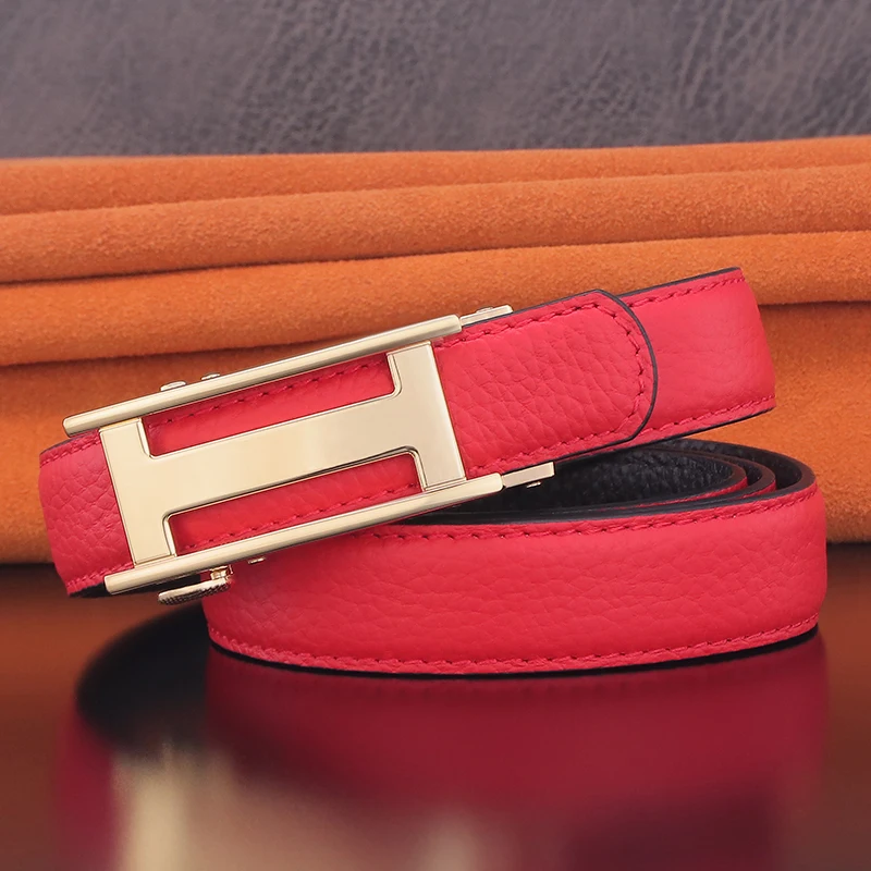 High quality letter Automatic Buckle belts women luxury famous brand genuine leather 2.4cm Waistband lady casual ceinture homme