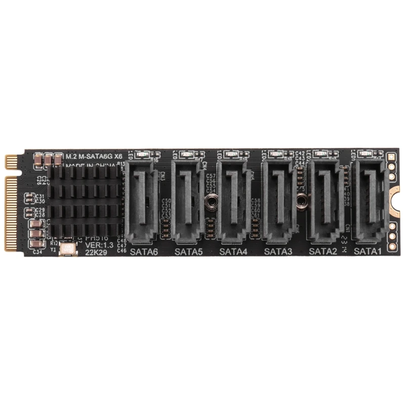 M.2 MKEY PCI-E Riser Card M.2 NVME To SATA3.0 PCIE To SATA 6Gpbsx6-Port Expansion Card ASM1166-ROWI