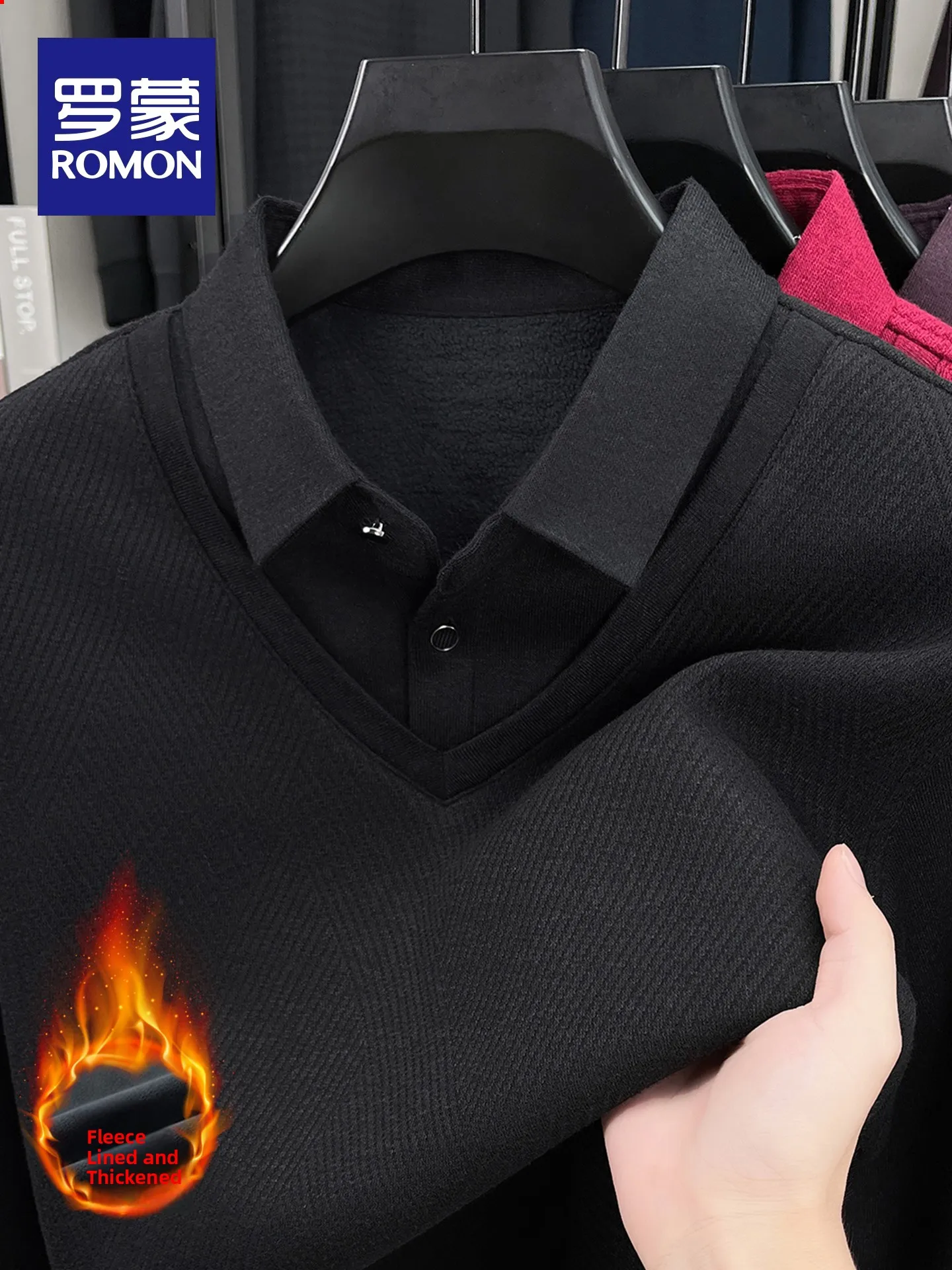 Thickened Fleece Men's Knitted Shirt Collar Sweater Winter Base Layer Casual Style Long Sleeve  Color Button Closure