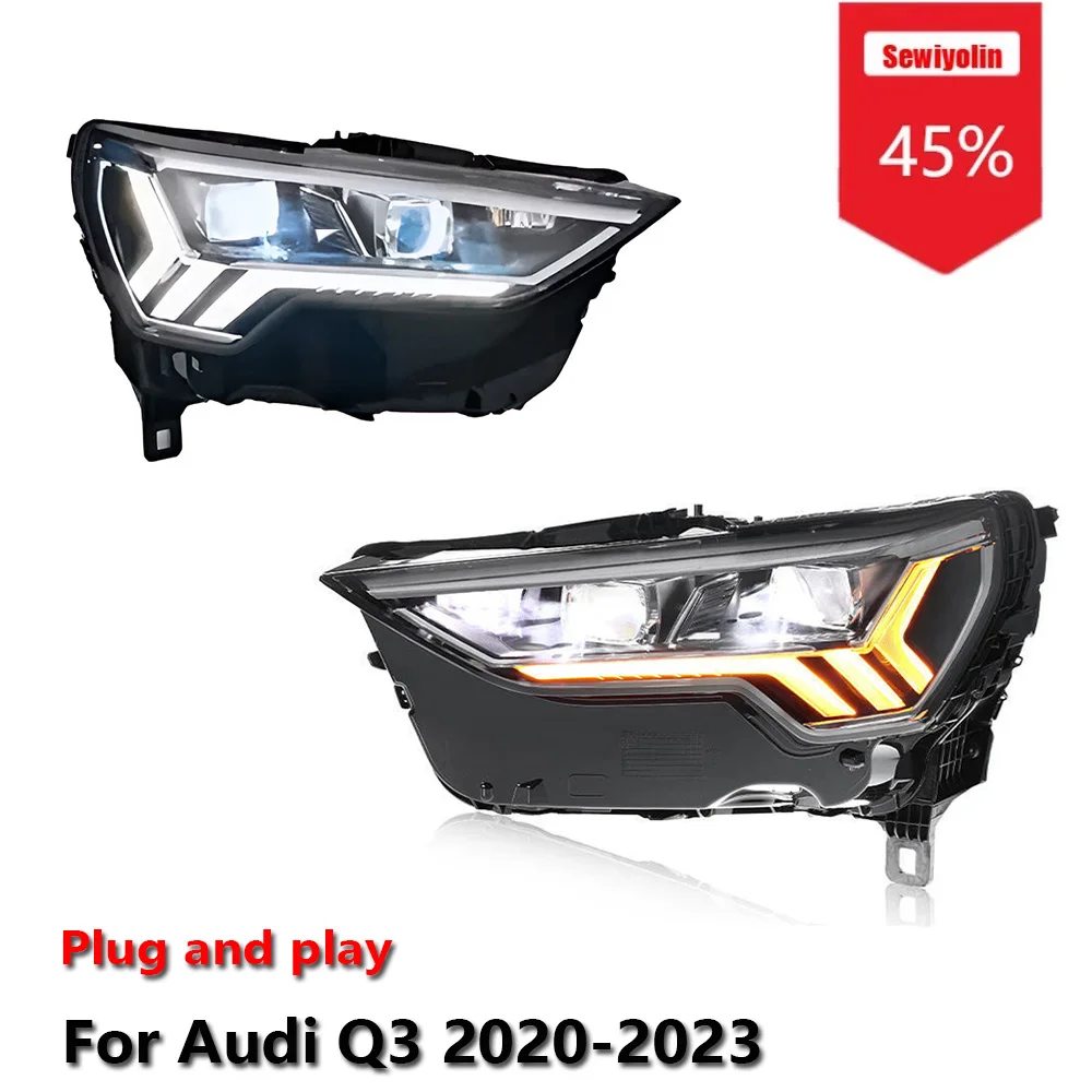 

Автомобильные светодиодные фары Sewiyolin в сборе для Audi Q3 2020-2023, противотуманные фары DRL, стоп-сигнал поворота, Plug and Play