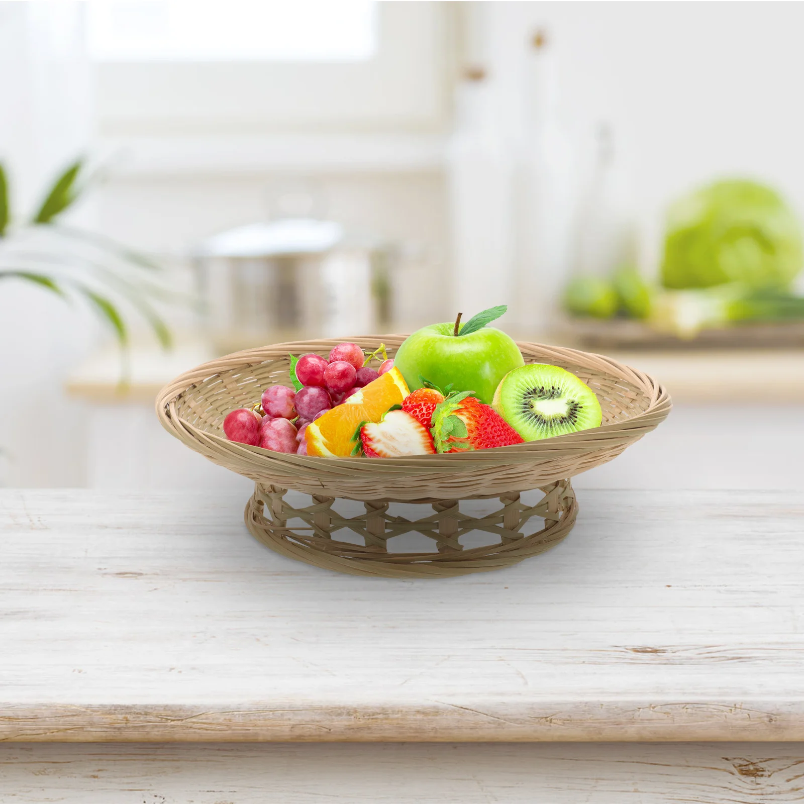 

Bamboo Fruit Basket Tray Woven Decorative Snack Bread Candy Serving Desktop Fruit Plate Portable Storage Basket