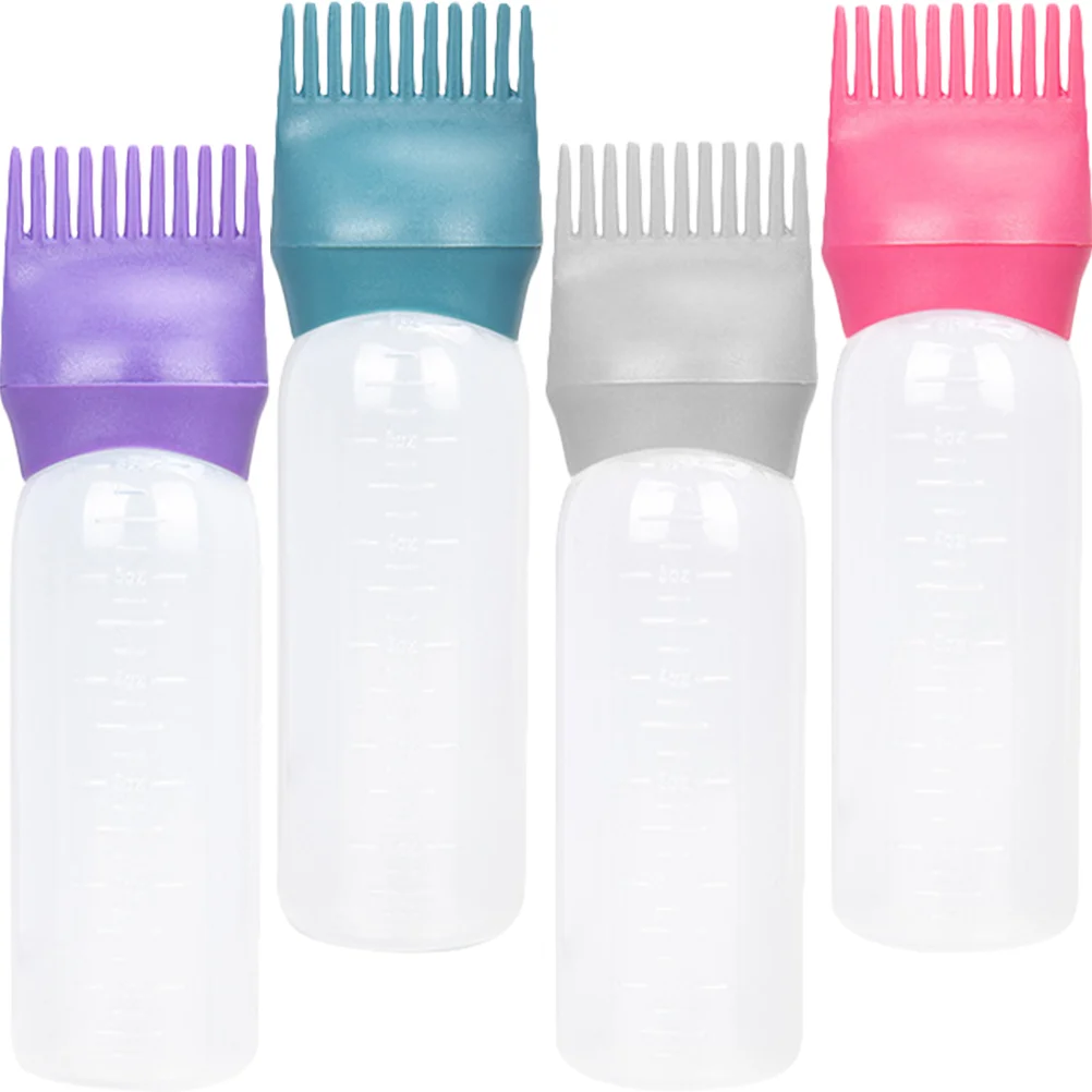 

4 Pcs Hair Color Comb Bottle Dye Bottles Coloring with Root Combs Hairdressing Tools Dry Cleaning Barber Dispenser Applicator