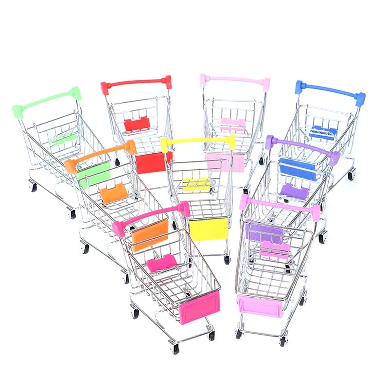 1 Pcs Dollhouse Miniature Shopping Cart Supermarket Handcart Shopping Cart Model Furniture Accessories For Doll House Decor Toys