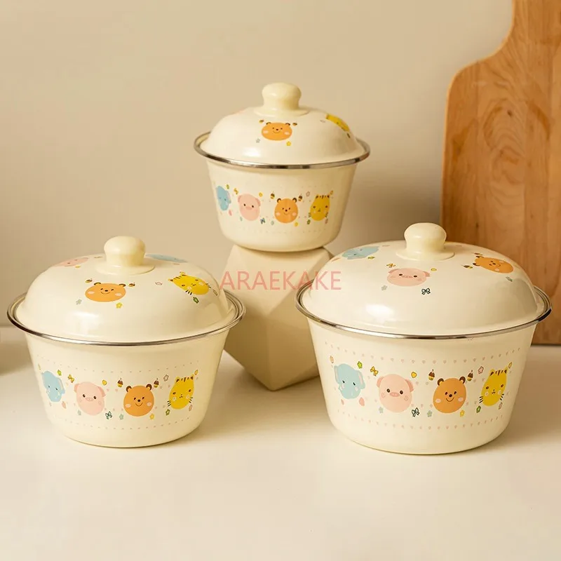 Recipiente de porcelana esmaltada para aceite de cerdo con tapa, recipiente para arroz de estilo antiguo, recipiente de cerámica para cocina doméstica, cuenco, gran capacidad