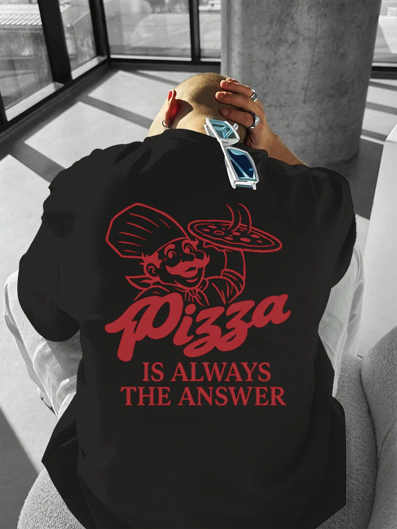 �Pizza ist immer die Antwort“ Grafik-T-Shirt für Männer und Frauen, lustiges Essen, Streetwear, ästhetisch, lässig, Baumwolle, kurzärmelig – Detail 5