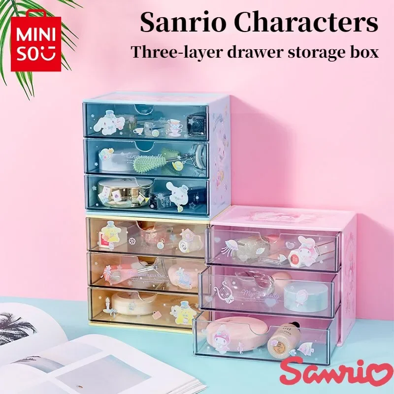 

MINISO Sanrio Characters Three-layer Drawer-type Desktop Multi-functional Cosmetics and Miscellaneous Sorting Storage Box Gifts