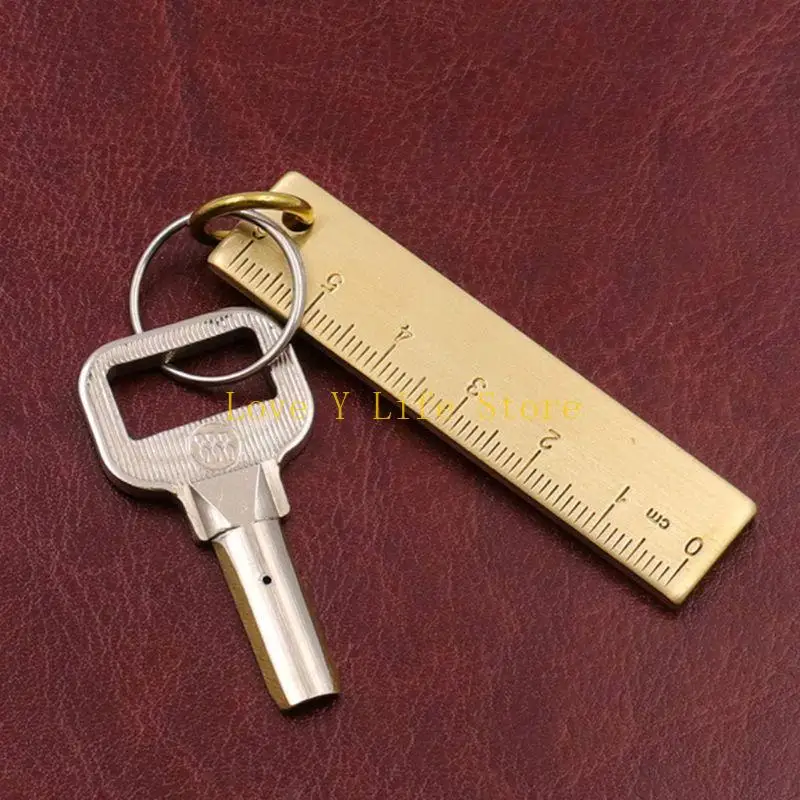 L74C Lovely Copper Straight Ruler 6cm for Creative Keychain 3mm Thickened Brass School Office Stationery Measuring Drawing To