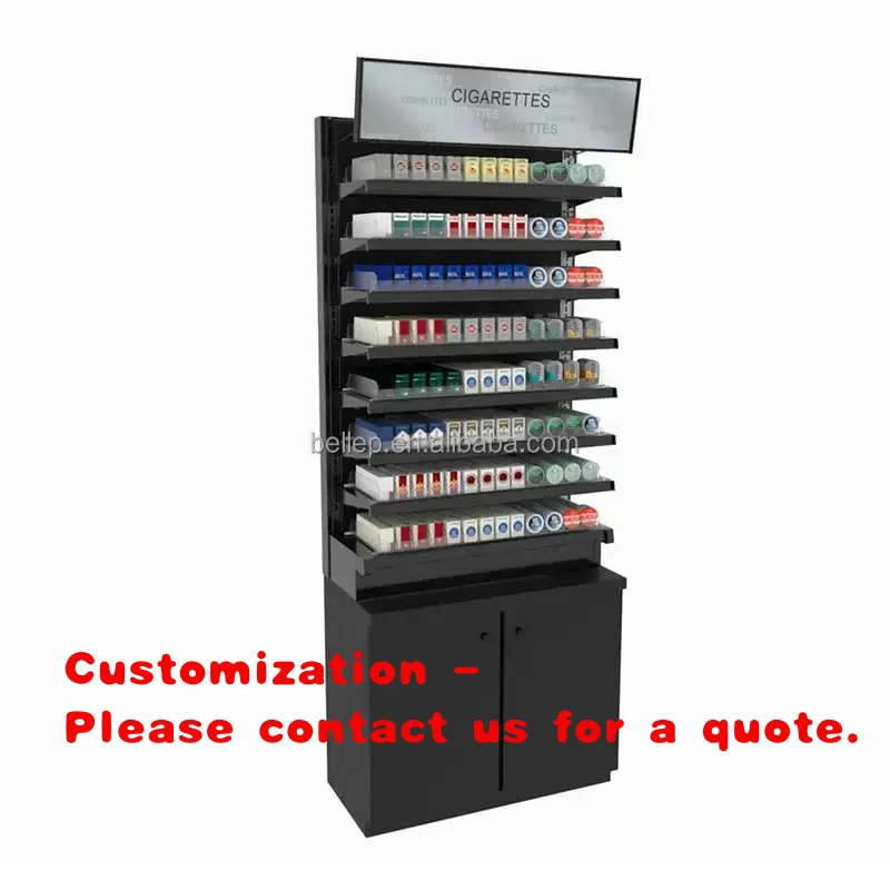custom.Gas Stations Metal Display Rack With Adjustable Shelves and Acrylic Pusher