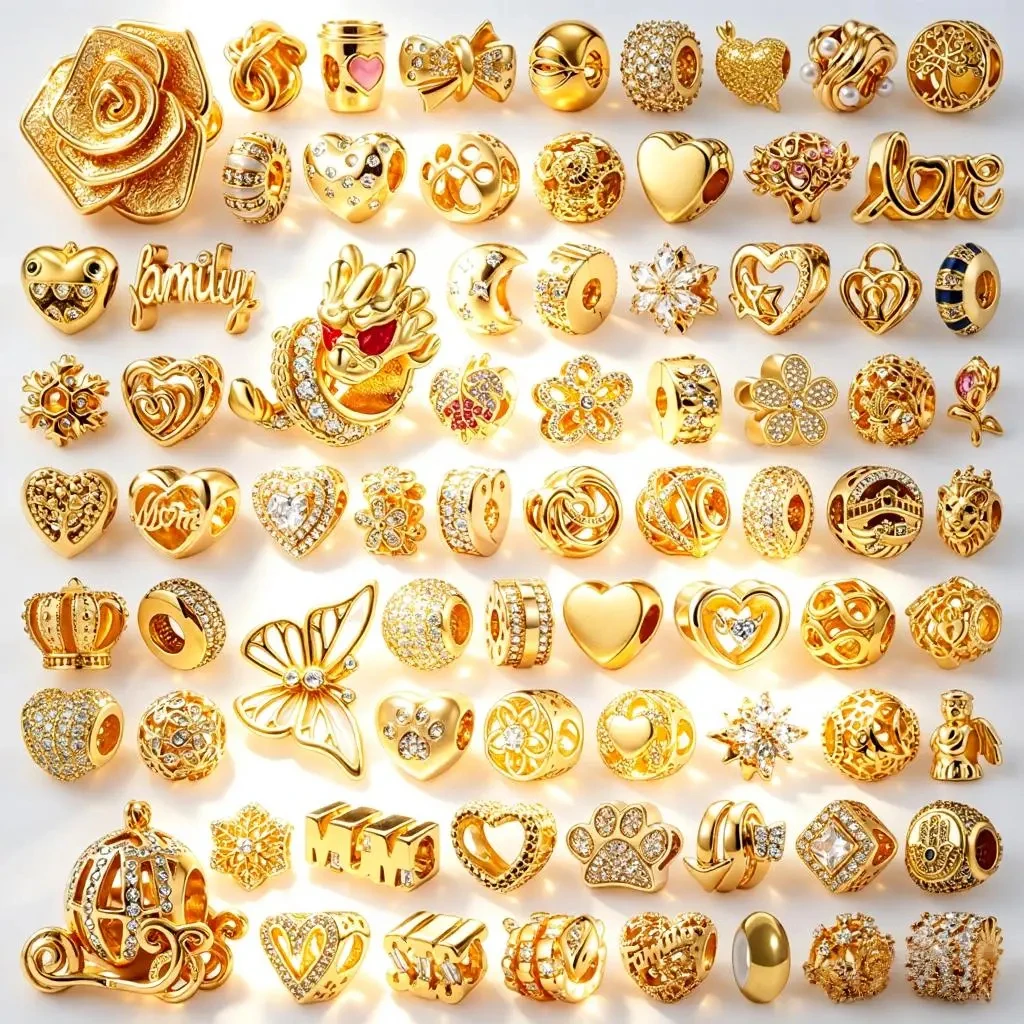 

2026 New Golden Charms DIY Women Jewelry Gift Sparkling Hearts Round Clip Pink Coffee Cup Bow Beads Fit Original Snake Bracelets
