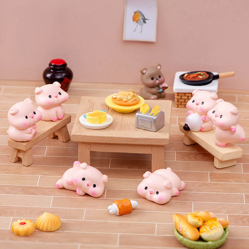 Cute Gourmet Pig Ornament Cartoon Piggy Figurine Car Desktop Decoration Micro Landscape Dollhouse Miniature Toy