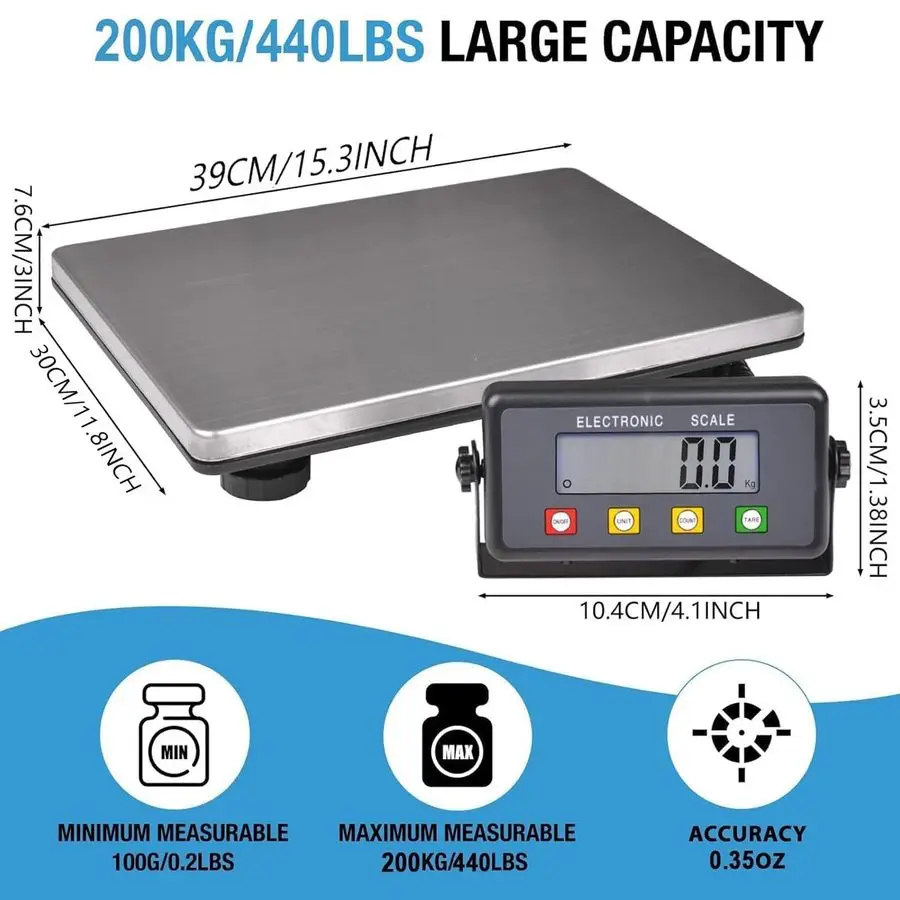 Large Shipping Scale, 440lb 0.35oz Digital Postal Scale with Tare Count AutoOff Function, High Accurate Shipping Scale for Packa
