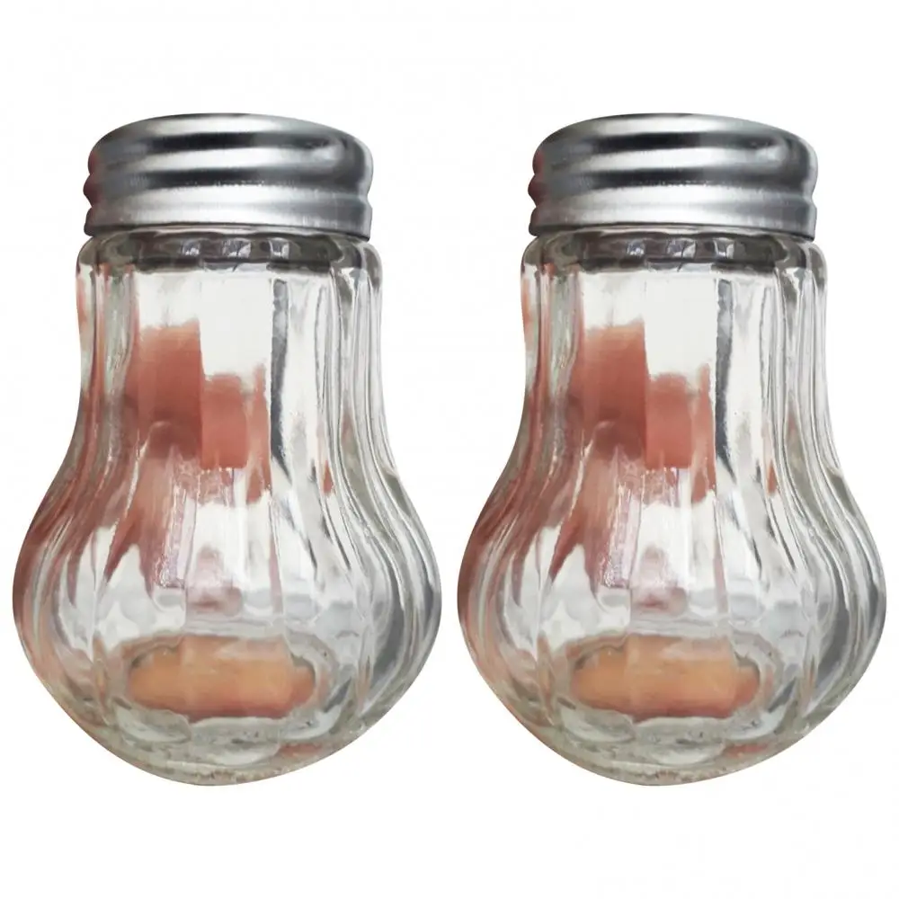 2Pcs Kitchen Spice Salt Pepper Seasoning Shaker Jar BBQ Cooking Glass Bottle