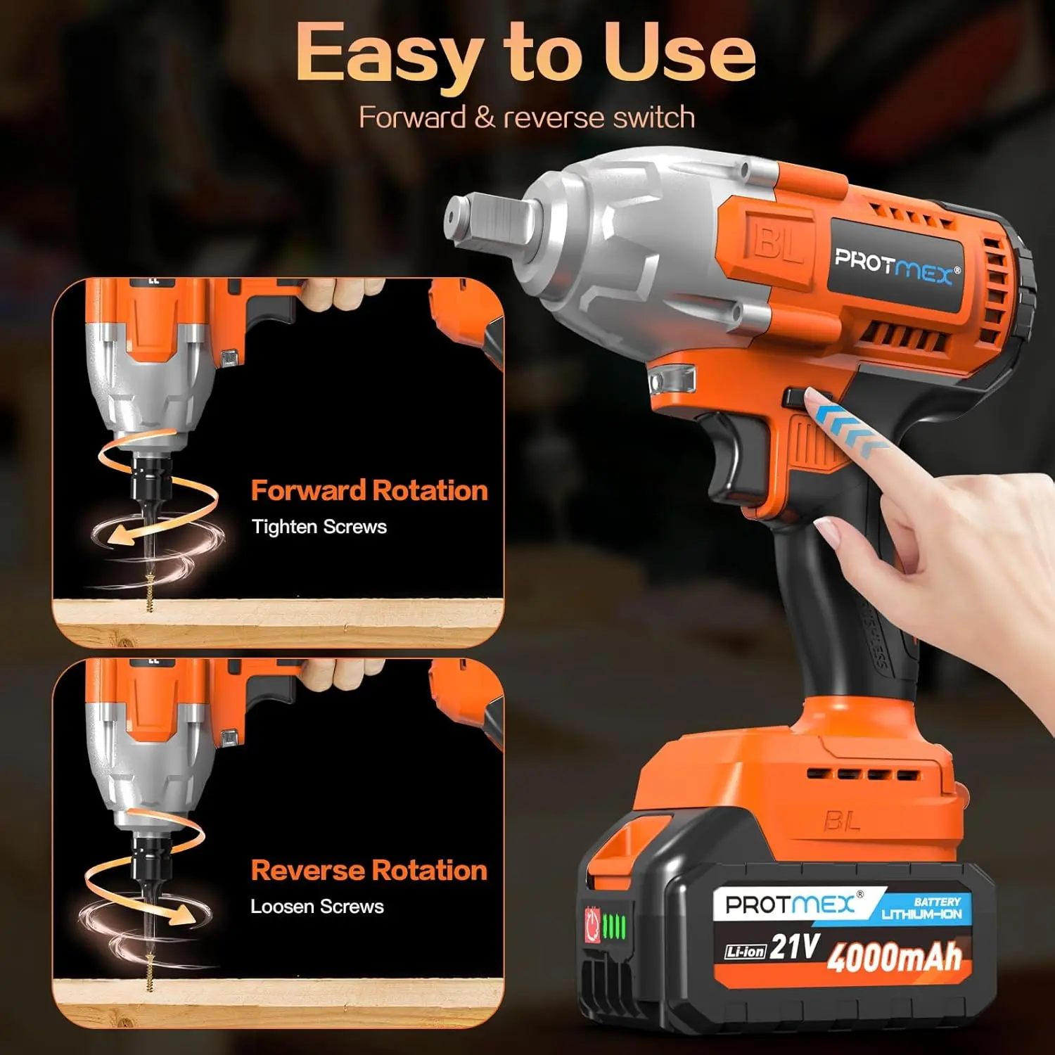 Cordless Impact Wrench, 665Ft-Ibs (900N.m) 1/2