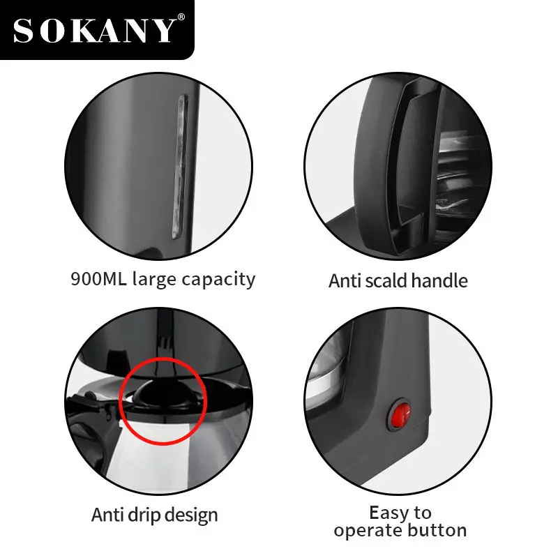 Sokany Plug-in 900ml Fully Automatic Espresso Machine With 650W High Power, Convenient,Fast Insulation Function, Easy To Clean