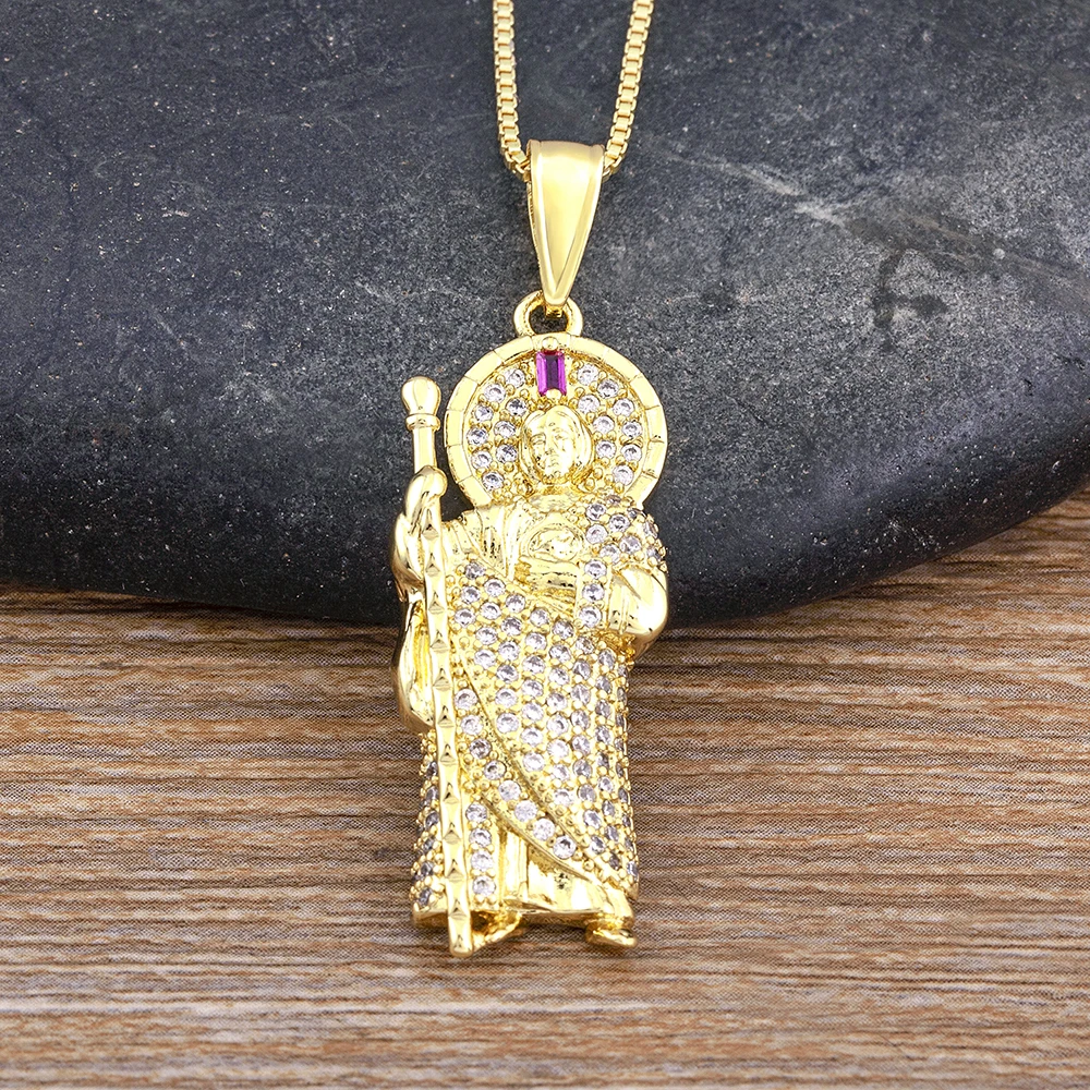

Exquisite Zircon Jude Thaddeus Rainbow Crystal Pendant Prayer Religious Retro Gold Plated Necklace Bible Jewelry Classic Gift