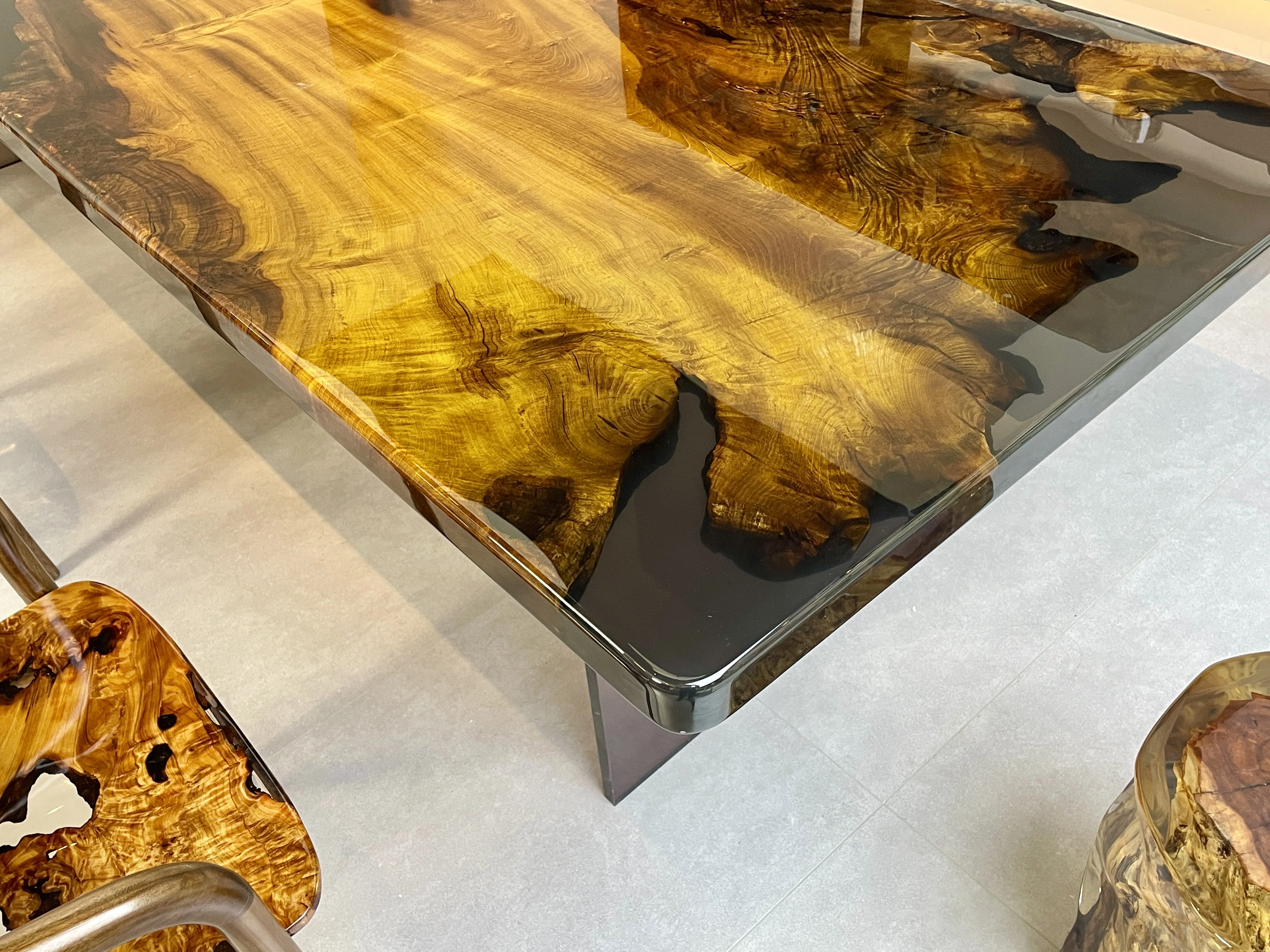 Exquisite River Theme Dining Table Set Modern Epoxy Design for Kitchen or Hotel Elegant Resin Home Furniture