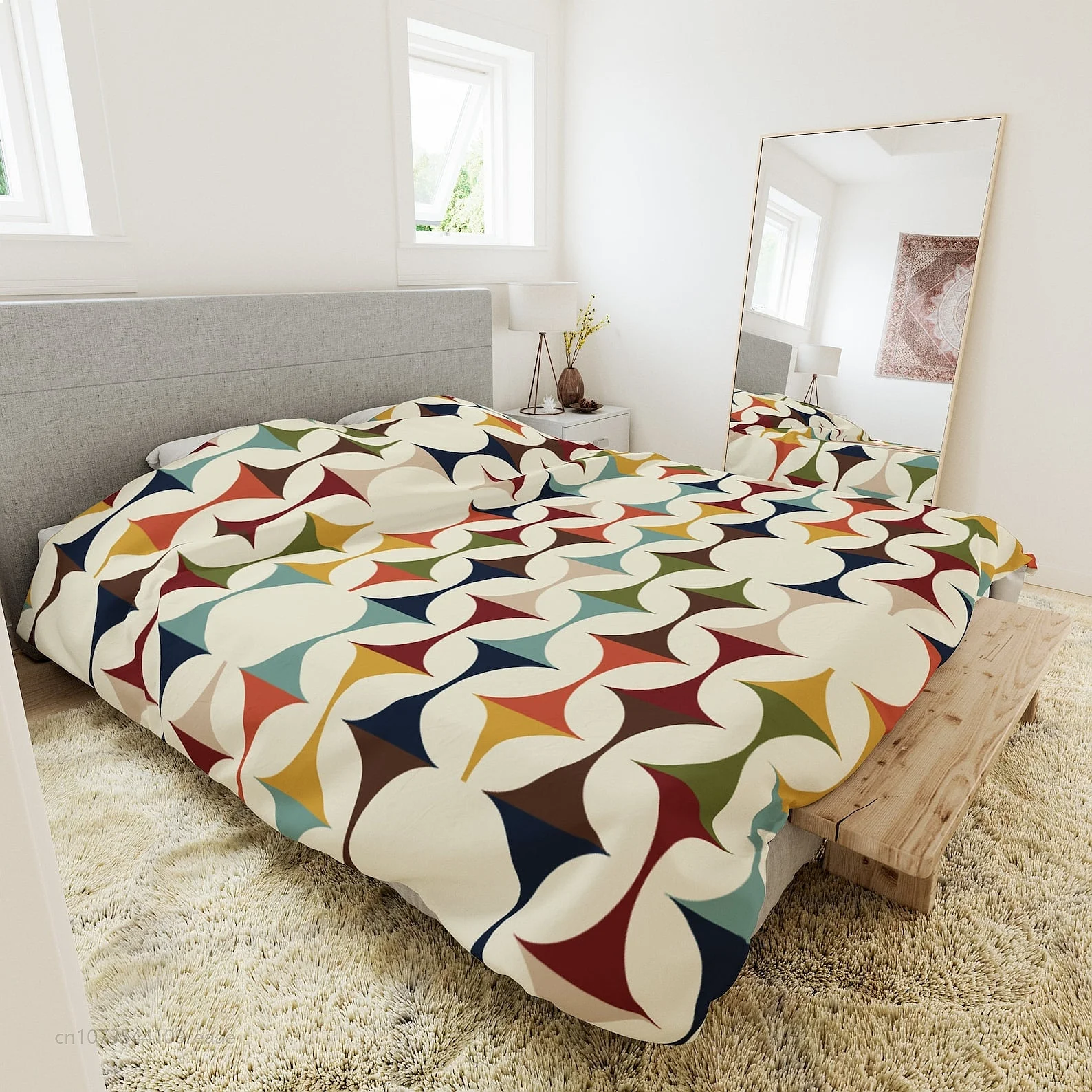 Retro MCM Duvet Cover Mid Century Modern Bedding Vibrant Geometric Danish Decor