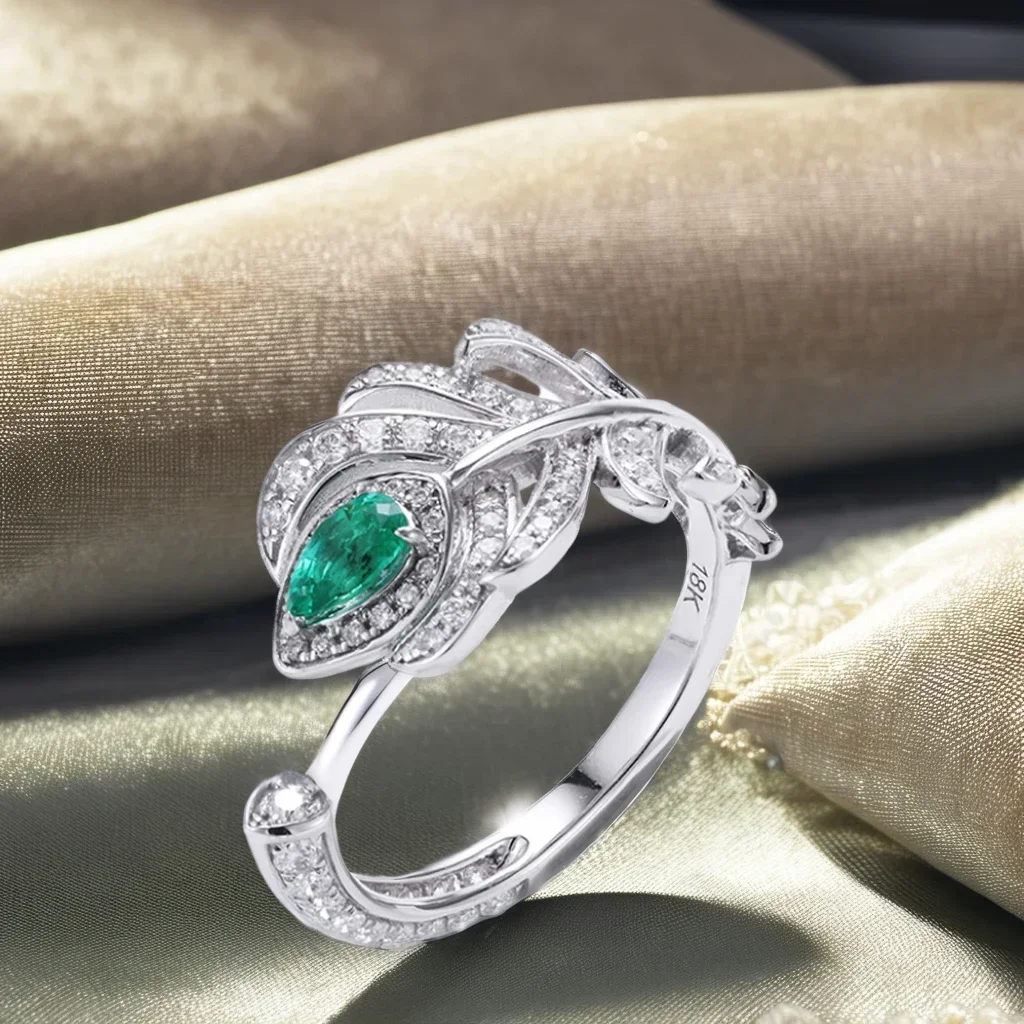 Natural Green Diamond Opening Ring 18K Gold Vintage Style Grandmother Cultivates Cut Gemstone Anniversary Free Logo IGI