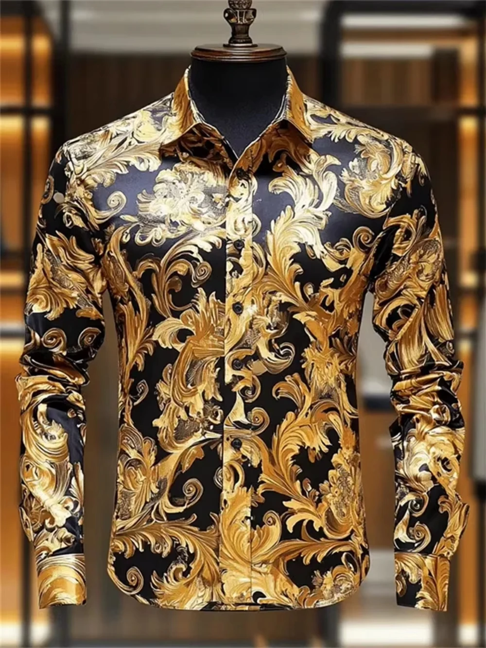 Camisa Masculina de Luxo com Estampa Floral de Leão Ocidental, Camisa de Botão de Manga Longa, Estilo Havaiano, Design Slim Novo