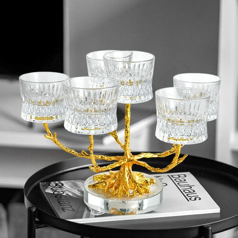 Retro Vertical Glass Candle Holder Six Head Light Luxury Home Decor Aromatherapy Ornament for Living Room Atmosphere