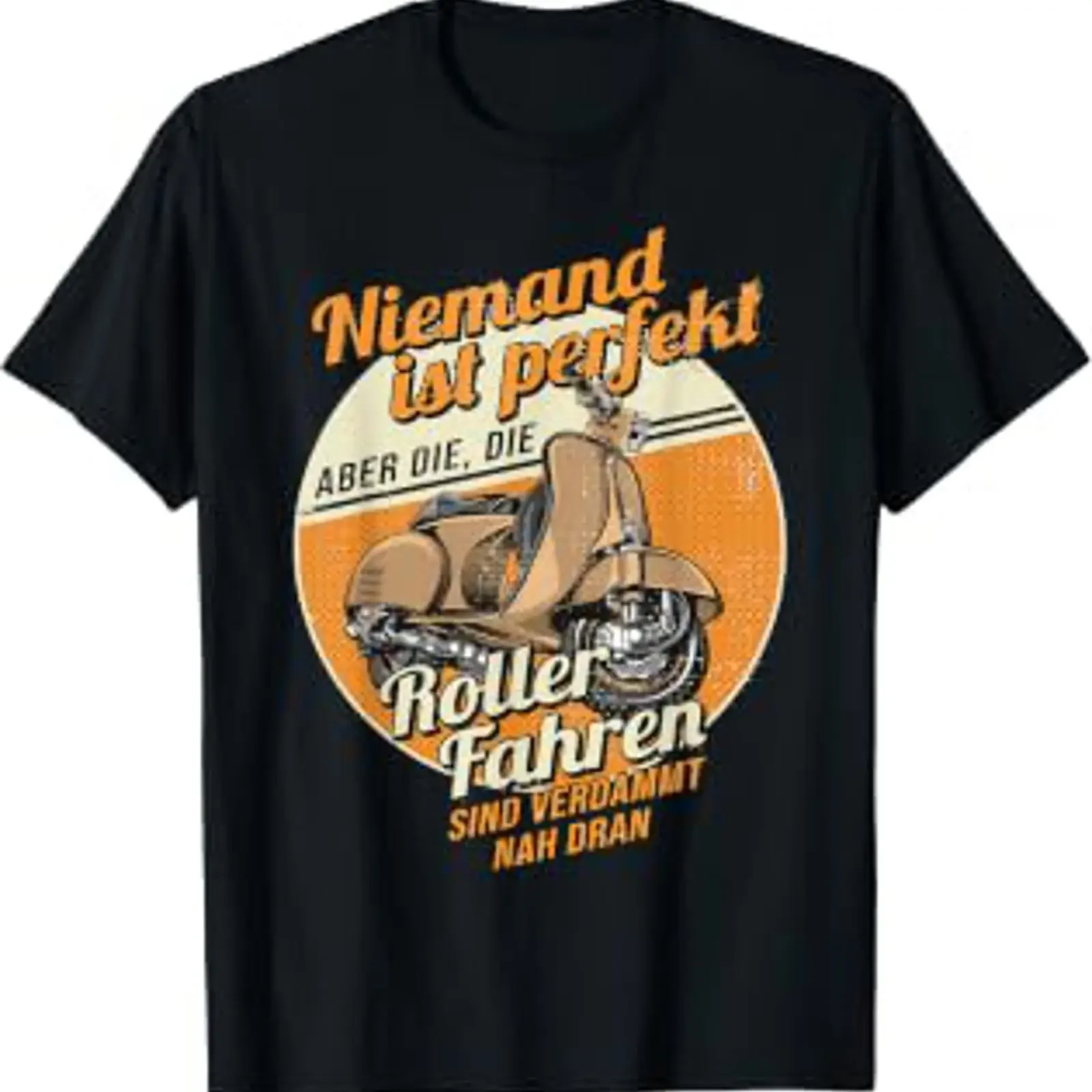 T shirt with German text No man is perfect Funny Statement Scooter vintage Washed Stylish Versatile Stretched Soft Slightly