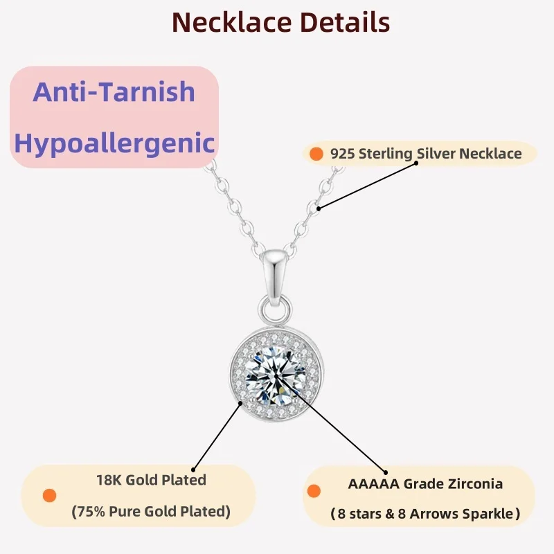 

Рождественский подарок LAMVOICE, подарок высокого качества, колье с цирконием 1 карат, колье из стерлингового серебра S925, ювелирные изделия для женщин