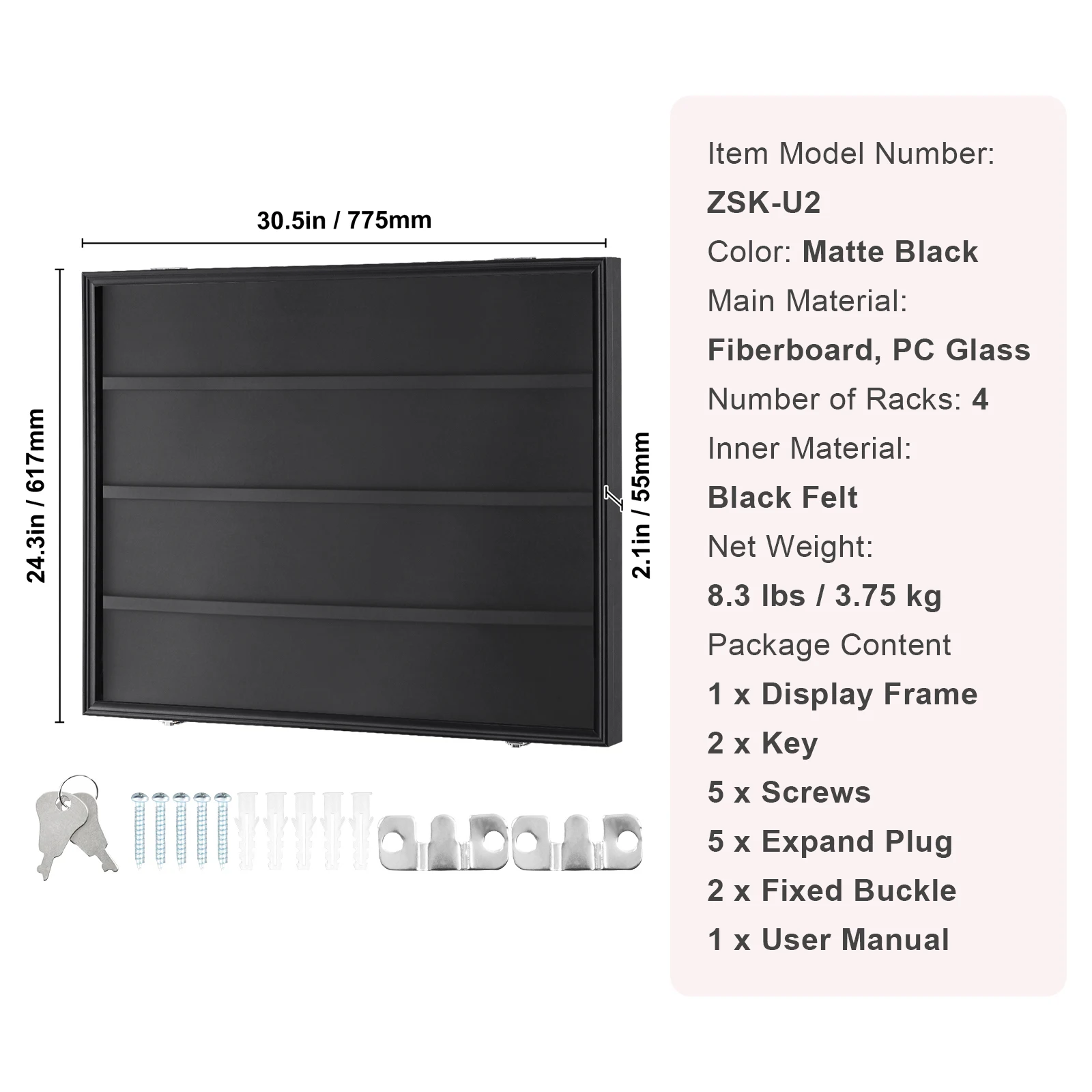 SucceBuy Jersey Display / Sportkaart Display Frame Case, Grote Afsluitbare Sport Shadow Box, 98% UV-bescherming PC-glas en hangers