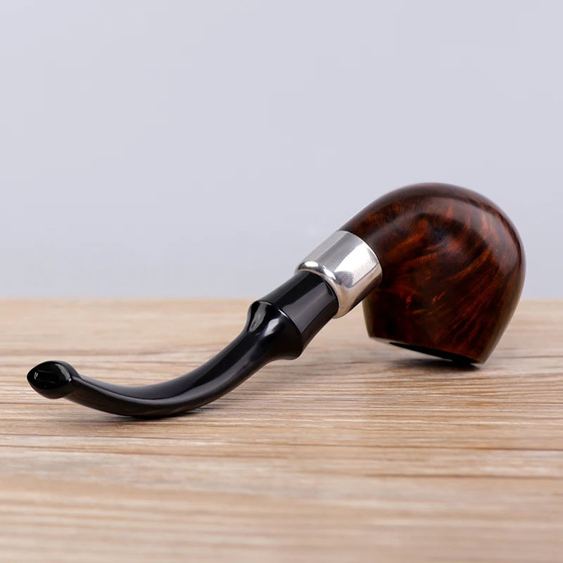 MUXIANG Briarwood Handmade Tobacco Pipe Bent Stem Mouthpieces 9mm Filters With Silver Decorative Ring Free 10 PipeTools aa0452s