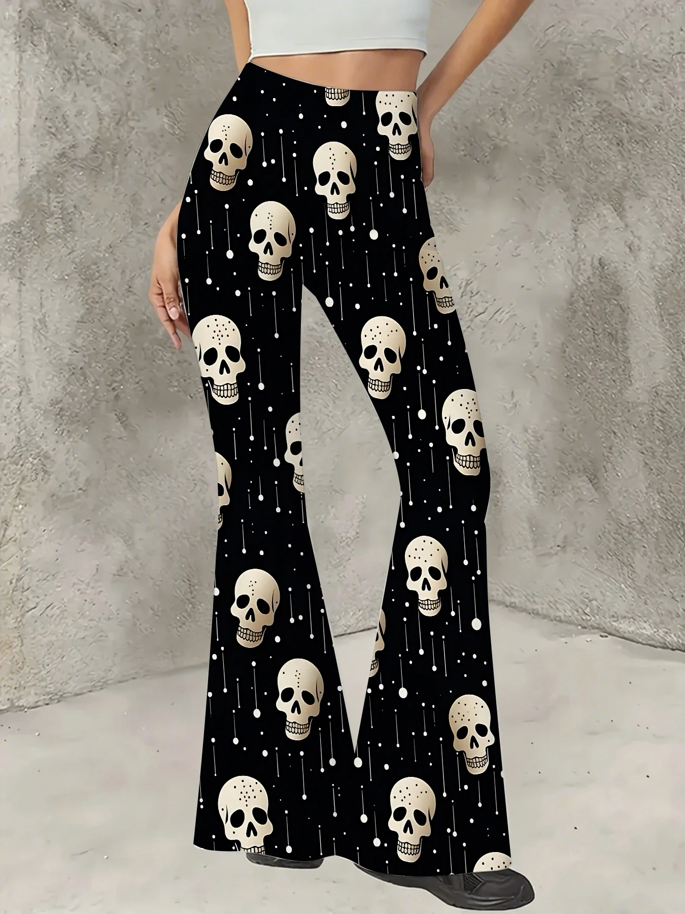 

Women's Striped Print Flare Pants Loose Fit Knit Wide Leg Bell Bottom Trousers